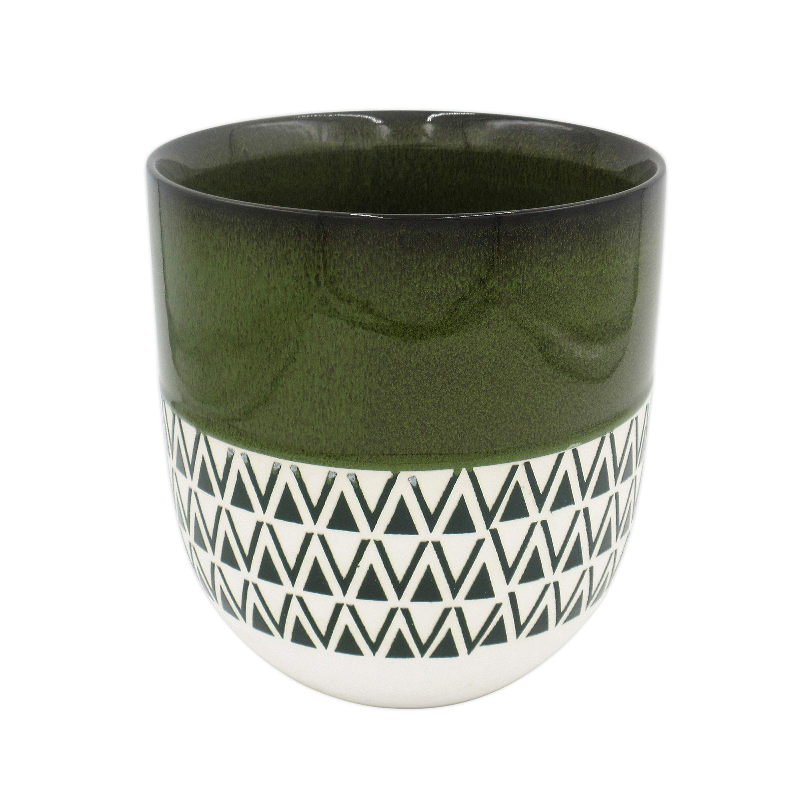 Amazon Brand – Stone & Beam Mid-Century Two-Toned Planter, 8.46"H, Dark Green