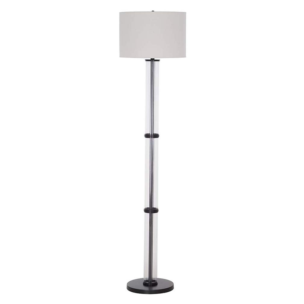 Ravenna Home Clear Ribbed Glass Cylinder Living Room Floor Lamp with LED Light Bulb - 64.25 Inches, Dark Bronze