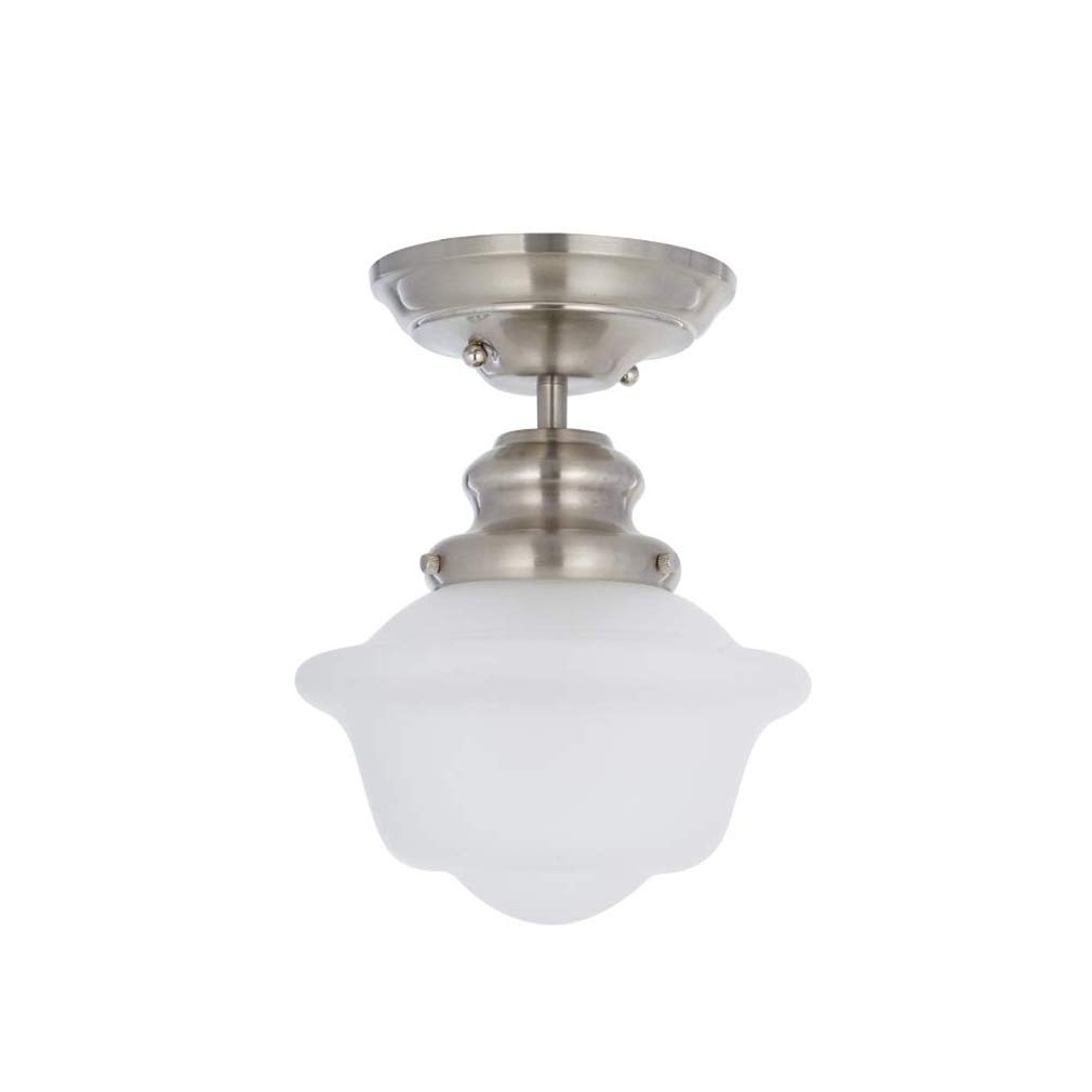 Amazon Brand – Ravenna Home Flush Mount Pendant Ceiling Light with Opal Glass Shade and LED Light Bulb - 7.75 x 7.75 x 10 Inches, Brushed Nickel