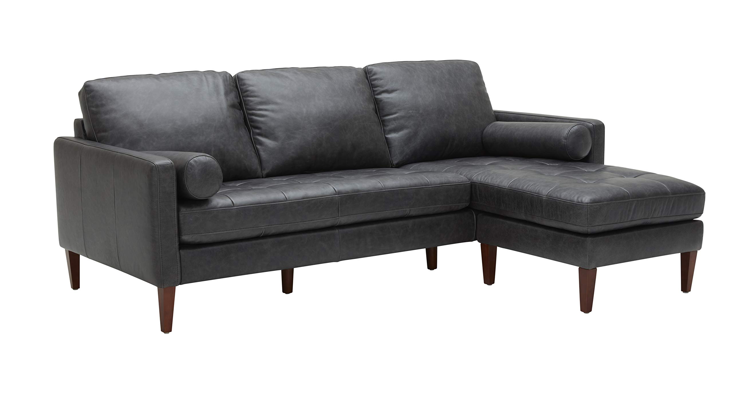 Amazon Brand – Rivet Aiden Mid-Century Leather Sectional with Tapered Wood Legs, 86"W, Black