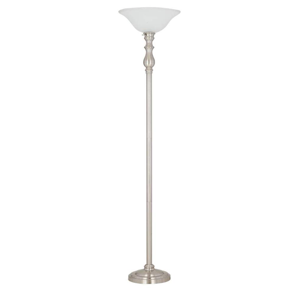 Amazon Brand – Ravenna Home Frosted Glass Living Room Standing Floor Lamp with LED Light Bulb - 69.75 Inches, Brushed Nickel