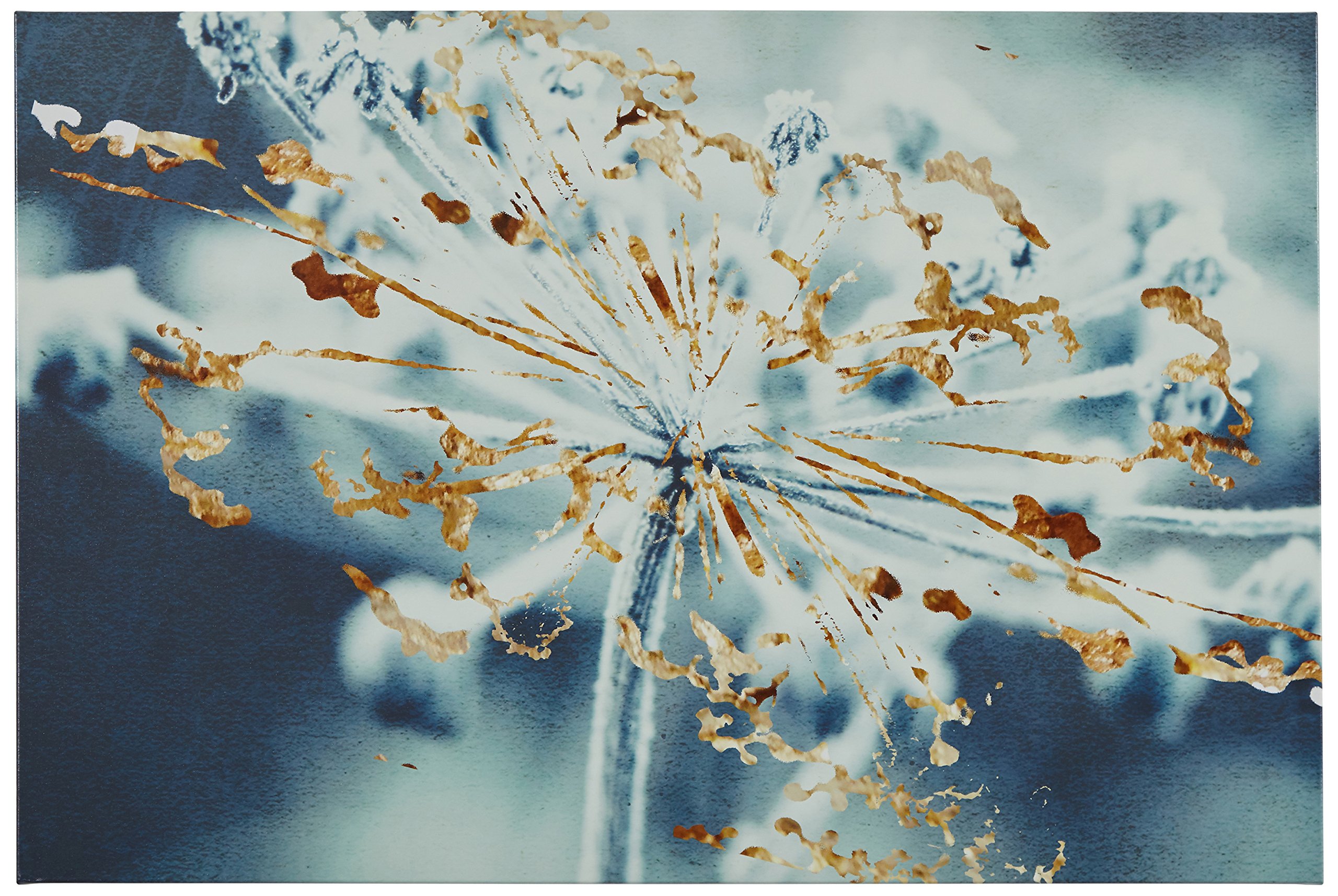 Amazon Brand – Rivet Turquoise Blue and Gold Metallic Flower Duotone Photo Print Wall Art, 24" x 16"
