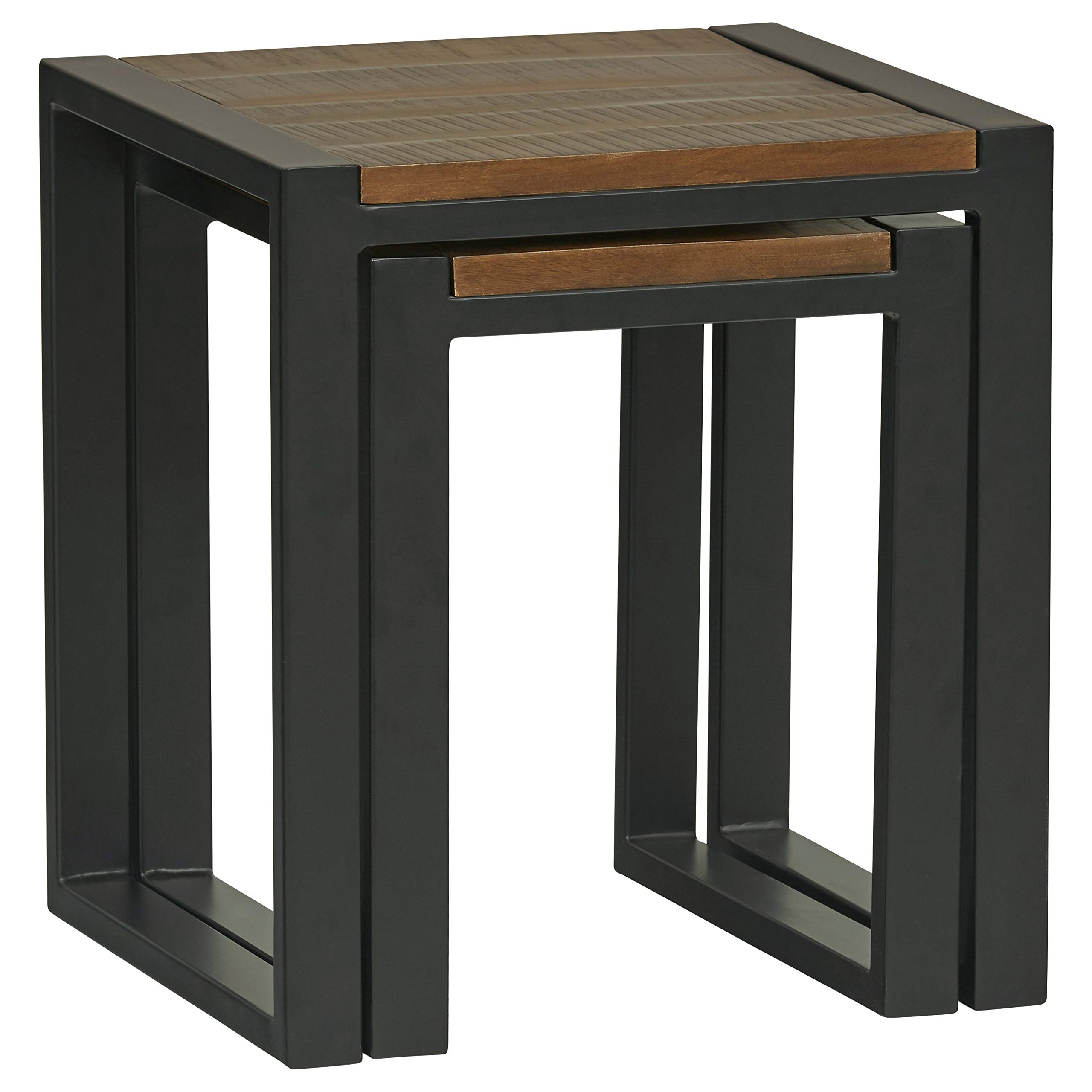Amazon Brand – Stone & Beam Industrial Nesting Tables, Set of 2, 19.69"W and 14.96"W, Antique Natural and Black