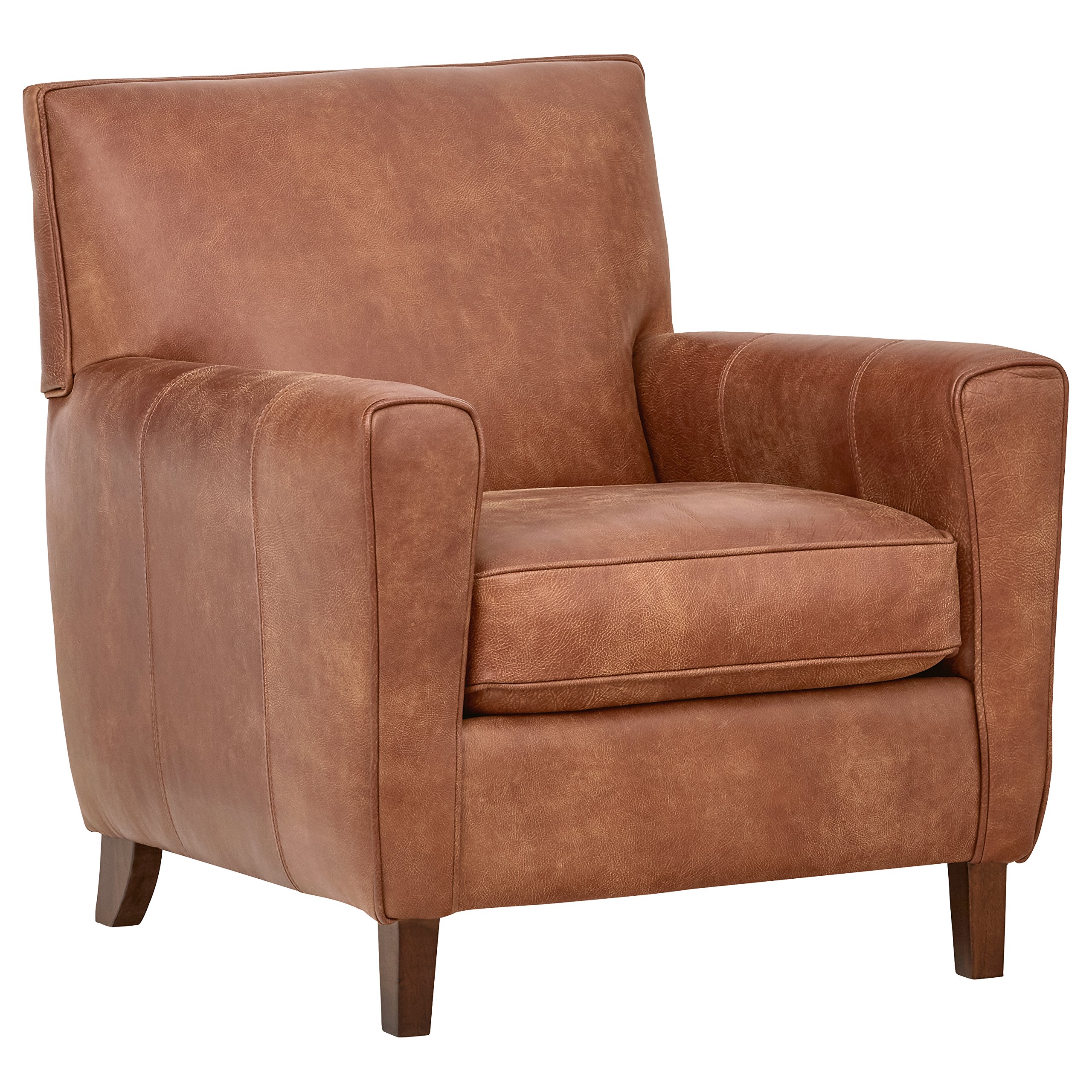 Amazon Brand – Rivet Lawson Mid-Century Modern Angled Leather Arm Chair, 33"W, Saddle Brown