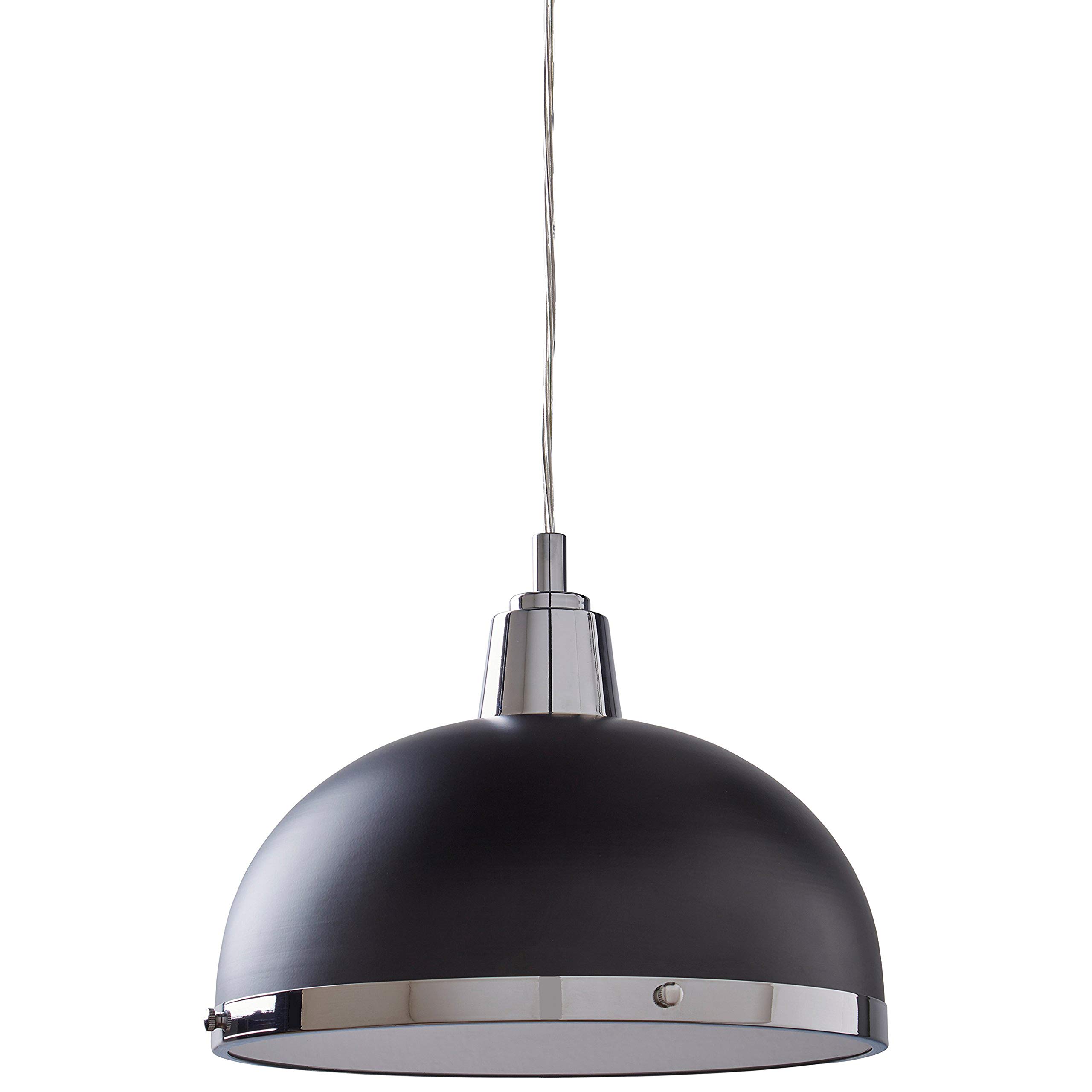 Amazon Brand – Rivet Mid-Century Modern Café Ceiling Pendant Light Chandelier Fixture, 10.75"W x 58.75" Cord, Matte Black and Chrome