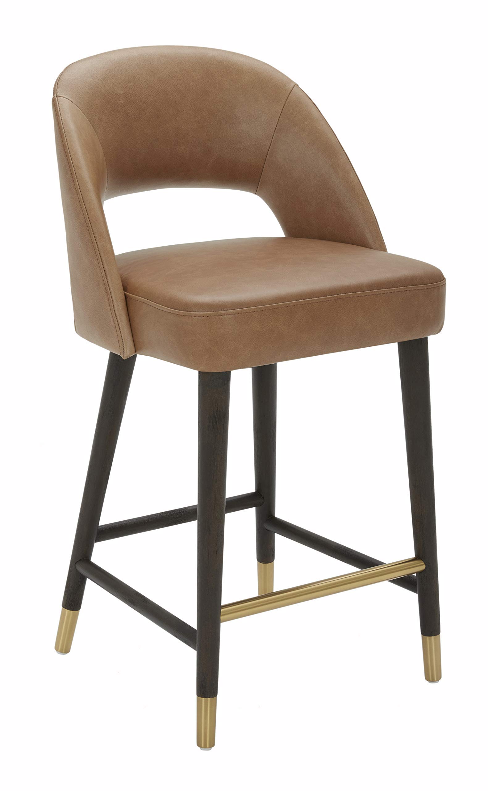 Amazon Brand – Rivet Whit Contemporary Leather Counter Height Stool with Gold Accents, 37"H, Light Brown