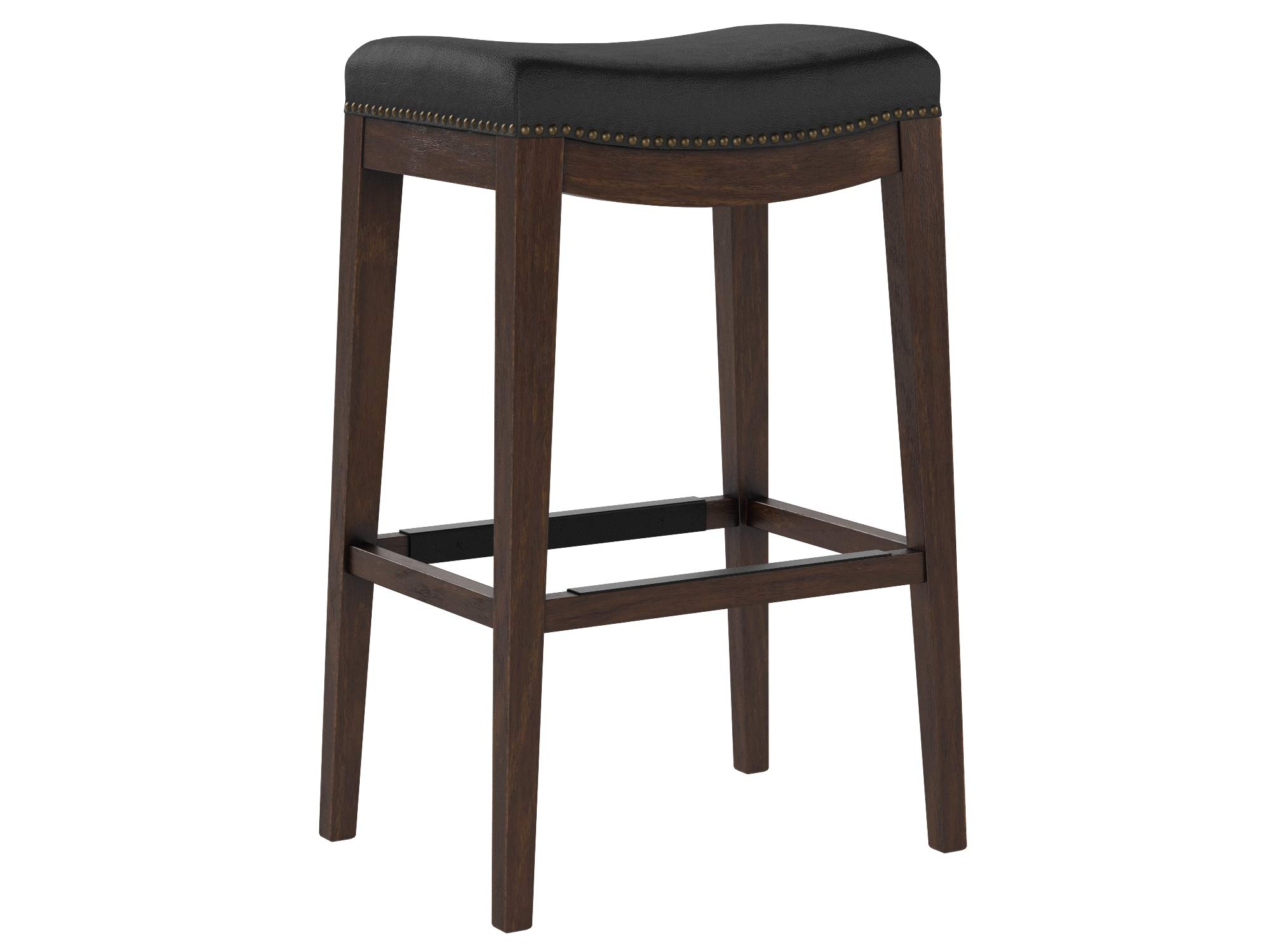 Amazon Brand – Stone & Beam Elden Leather Nailhead-Trim Saddle Kitchen Counter Backless Bar Stool, 30"H, Black