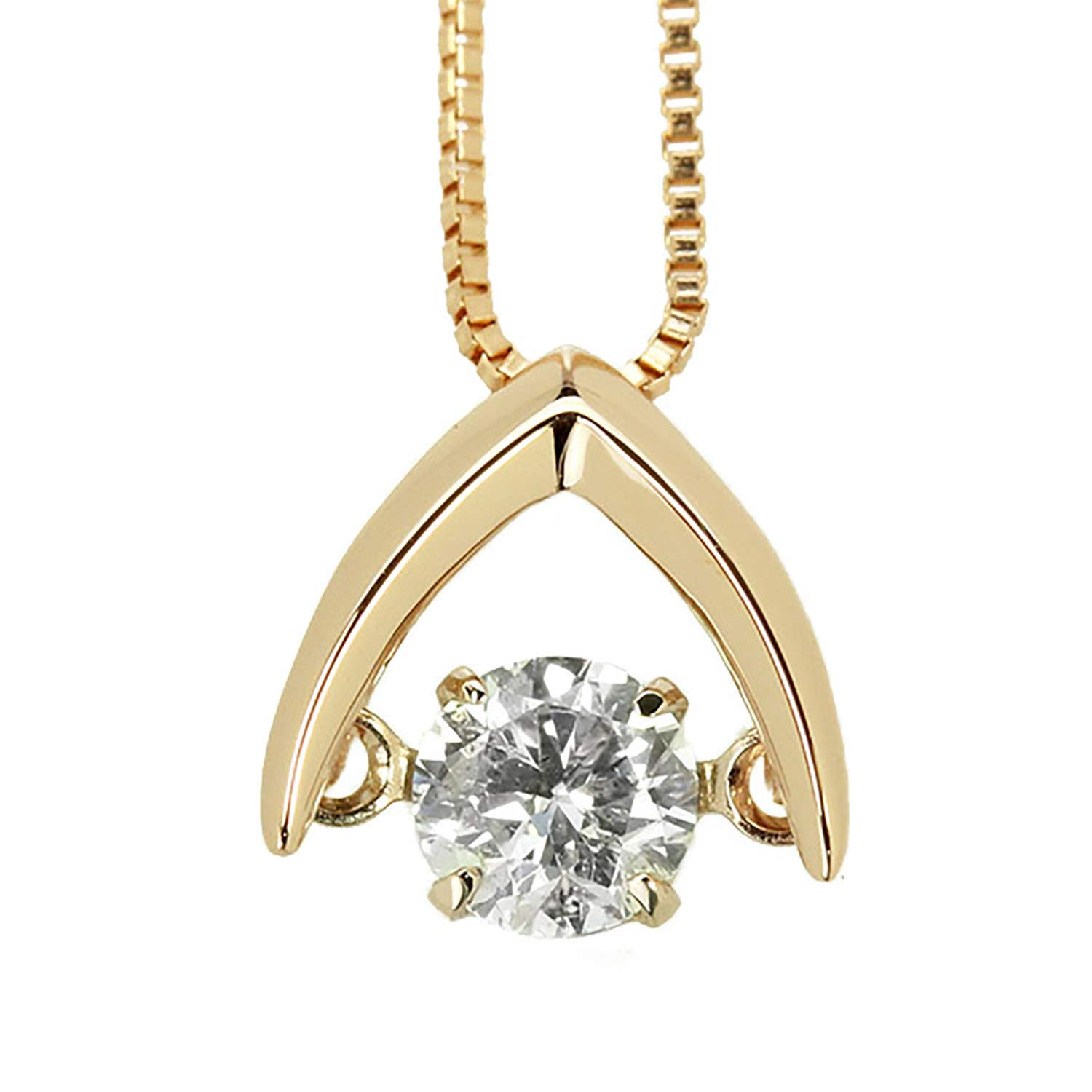 Amazon Collection (AMBZO) K18 Pink Gold Dancing Stone Necklace Dancing Diamond 0.2ct Reverse V Shape (J.I1.VG Equivalent) LFV0004PG-02