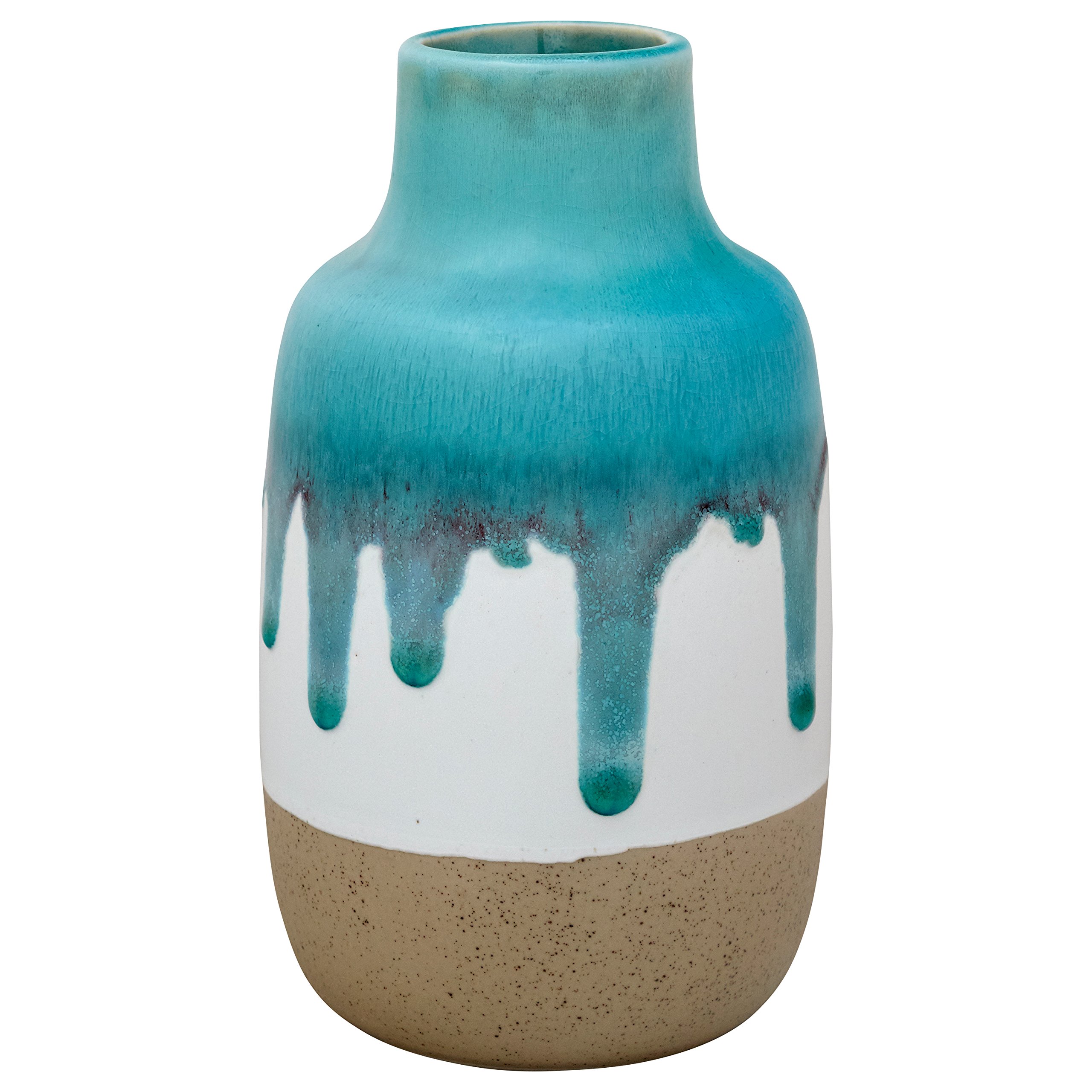 Amazon Brand – Stone & Beam Modern Ceramic Home Decor Flower Vase - 7 Inch, Teal White Tan