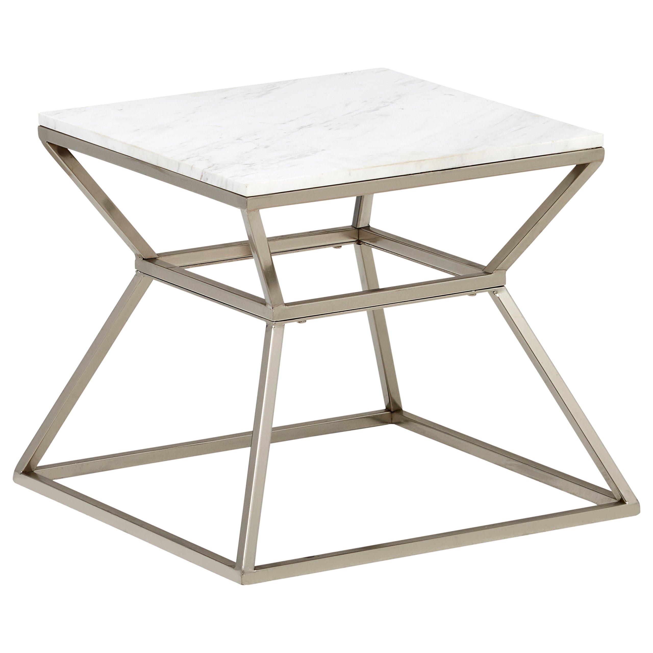 Amazon Brand – Rivet Modern Hourglass White Marble Top and Metal Side End Table Nightstand, 17.9"W, Silver Finish
