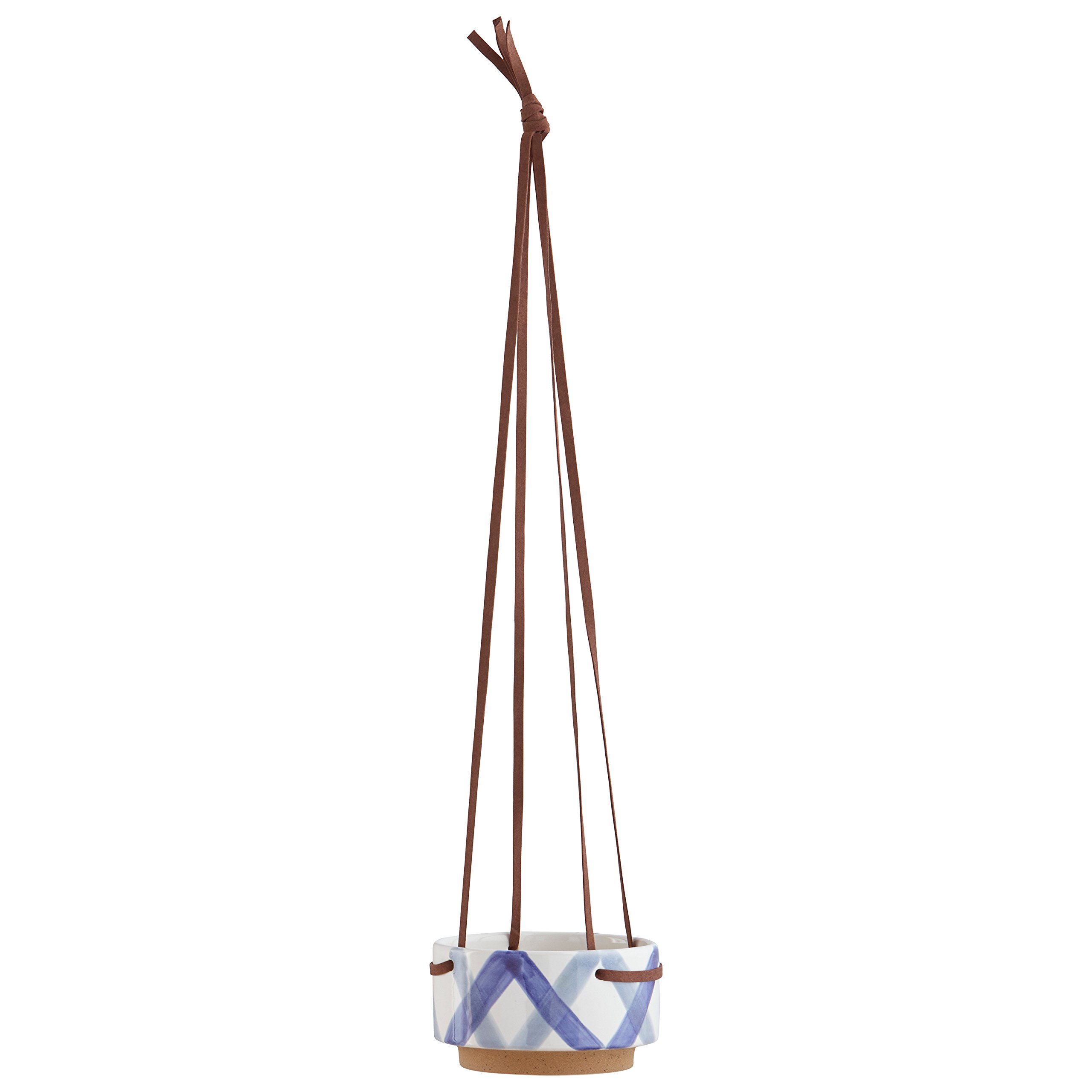 Amazon Brand – Rivet Ceramic Planter with Leather Strap, 3.5"H, Modern, Blue and Ivory