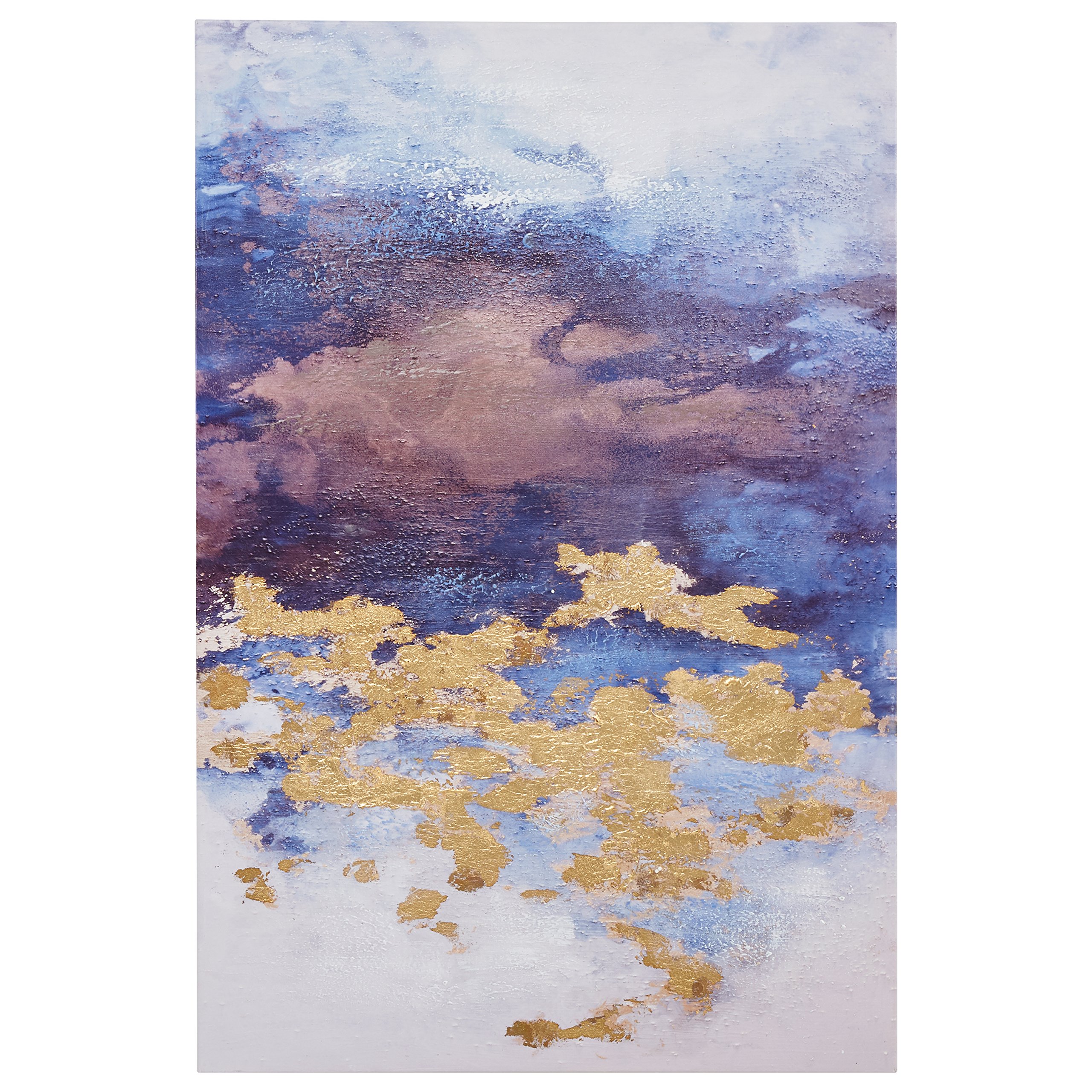 Amazon Brand – Rivet Abstract Blue and Purple Clouds with Gold Leaf Accent on Canvas Wall Art Decor, 24"W x 36"H
