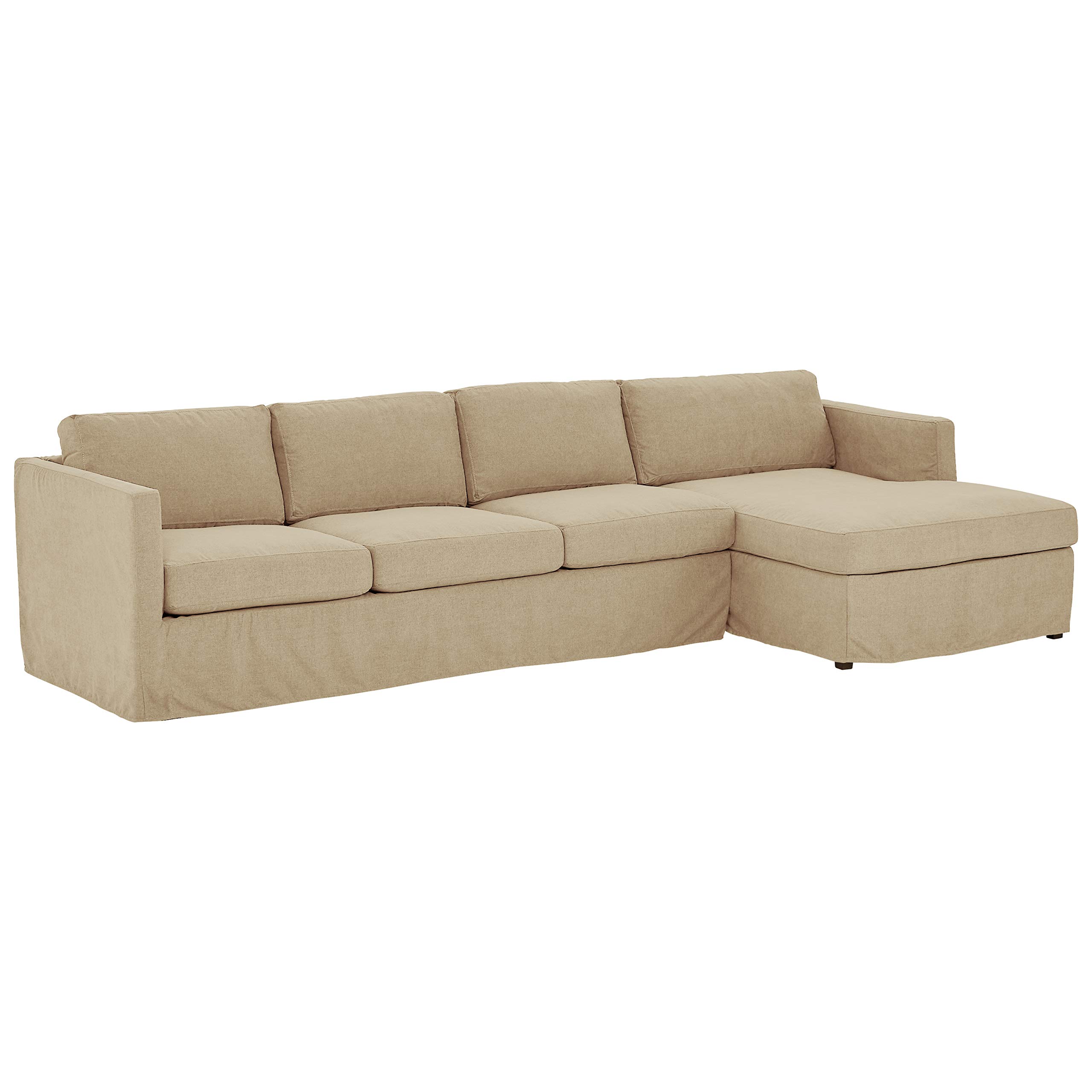 Amazon Brand – Stone & Beam Andover Slipcover Right-Facing Sofa-Chaise Sectional, 126"W, Linen Fabric