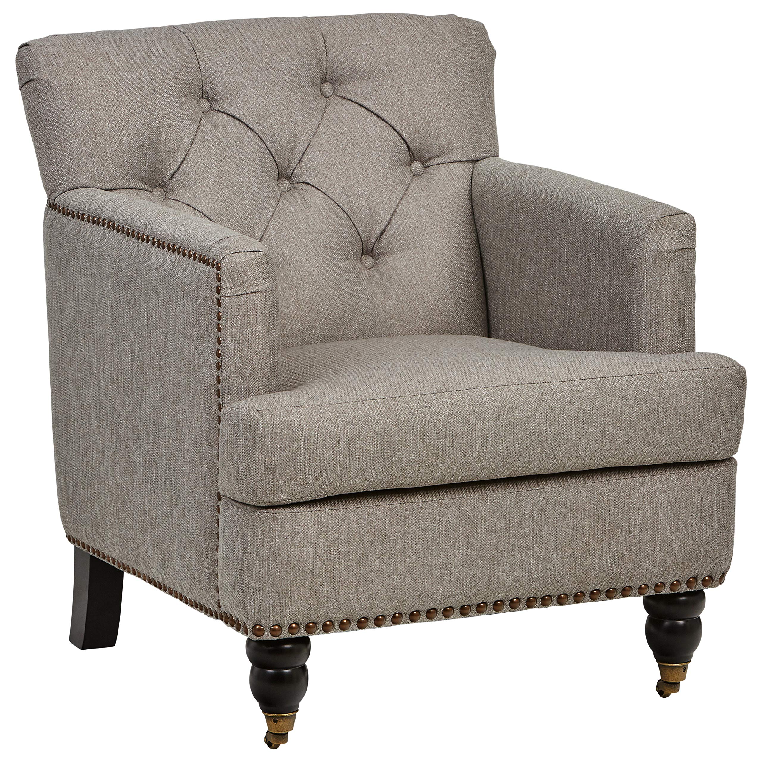 Amazon Brand – Ravenna Home Winona Button Tufted Turned Wood Leg Nailhead Accent Chair, 28"W, Nickel
