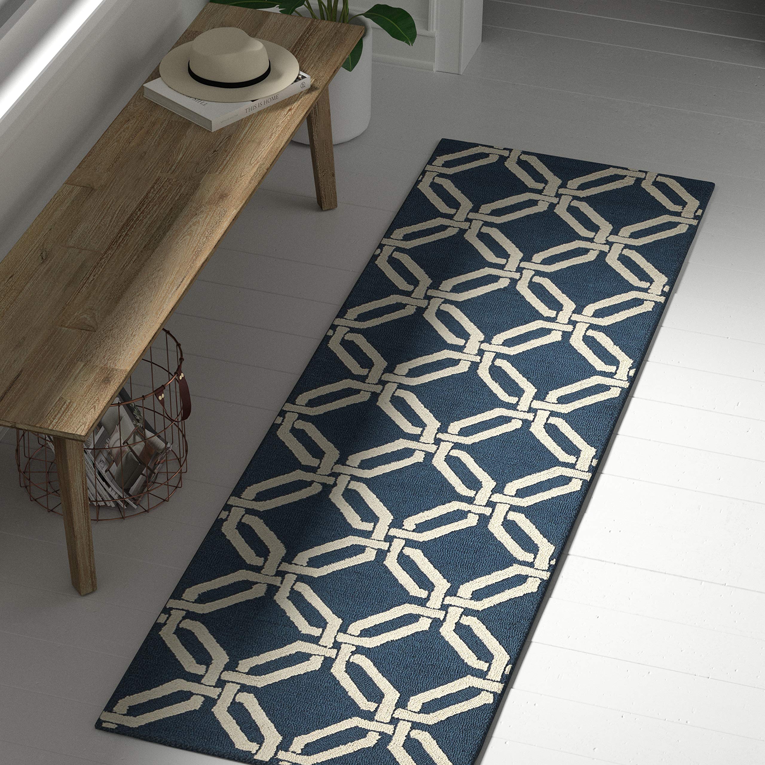 Amazon Brand – Stone & Beam Contemporary Interlocking Rings Wool Runner Rug, 2' 3" x 7' 6", Navy