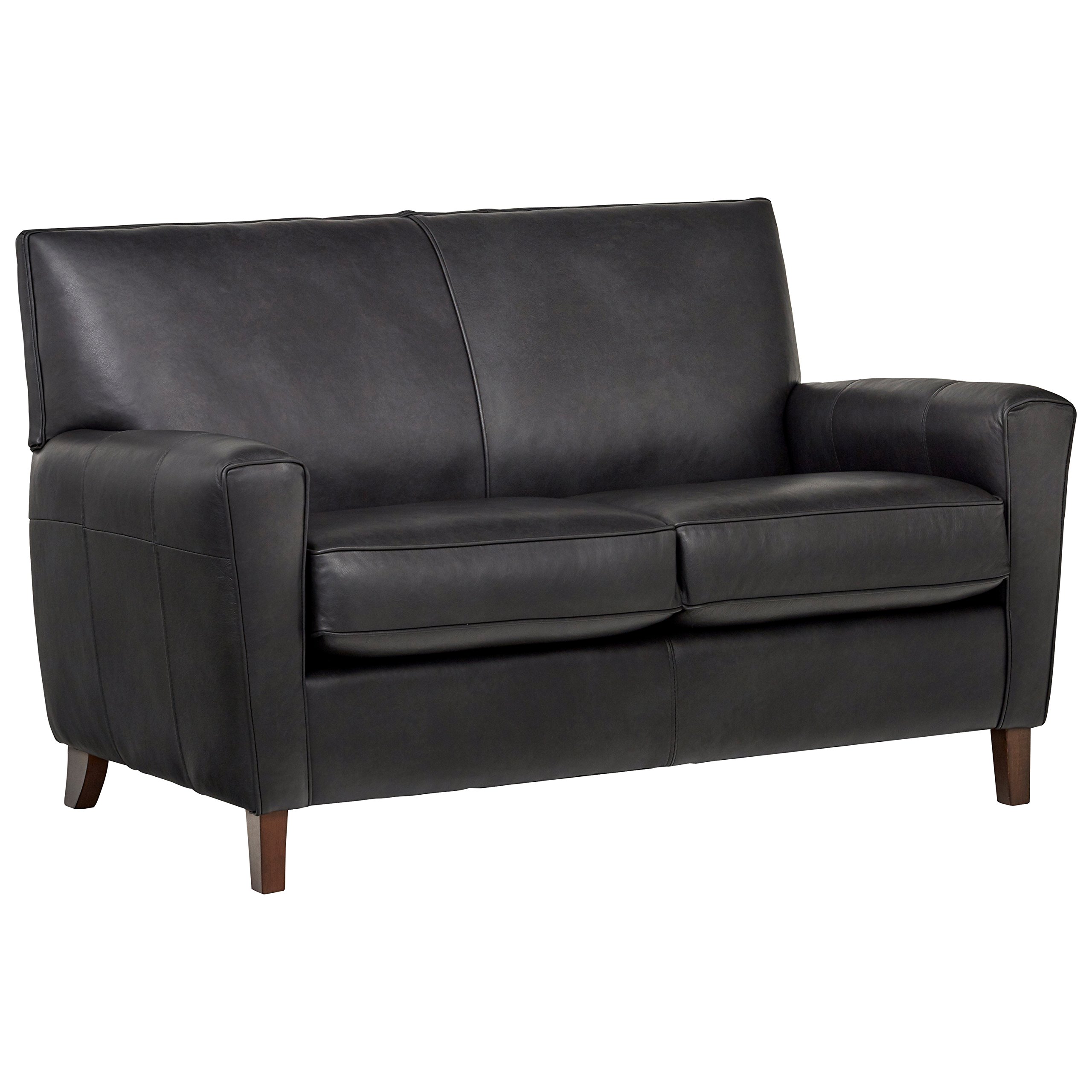 Amazon Brand – Rivet Lawson Modern Angled Leather Loveseat, 58"W, Charcoal