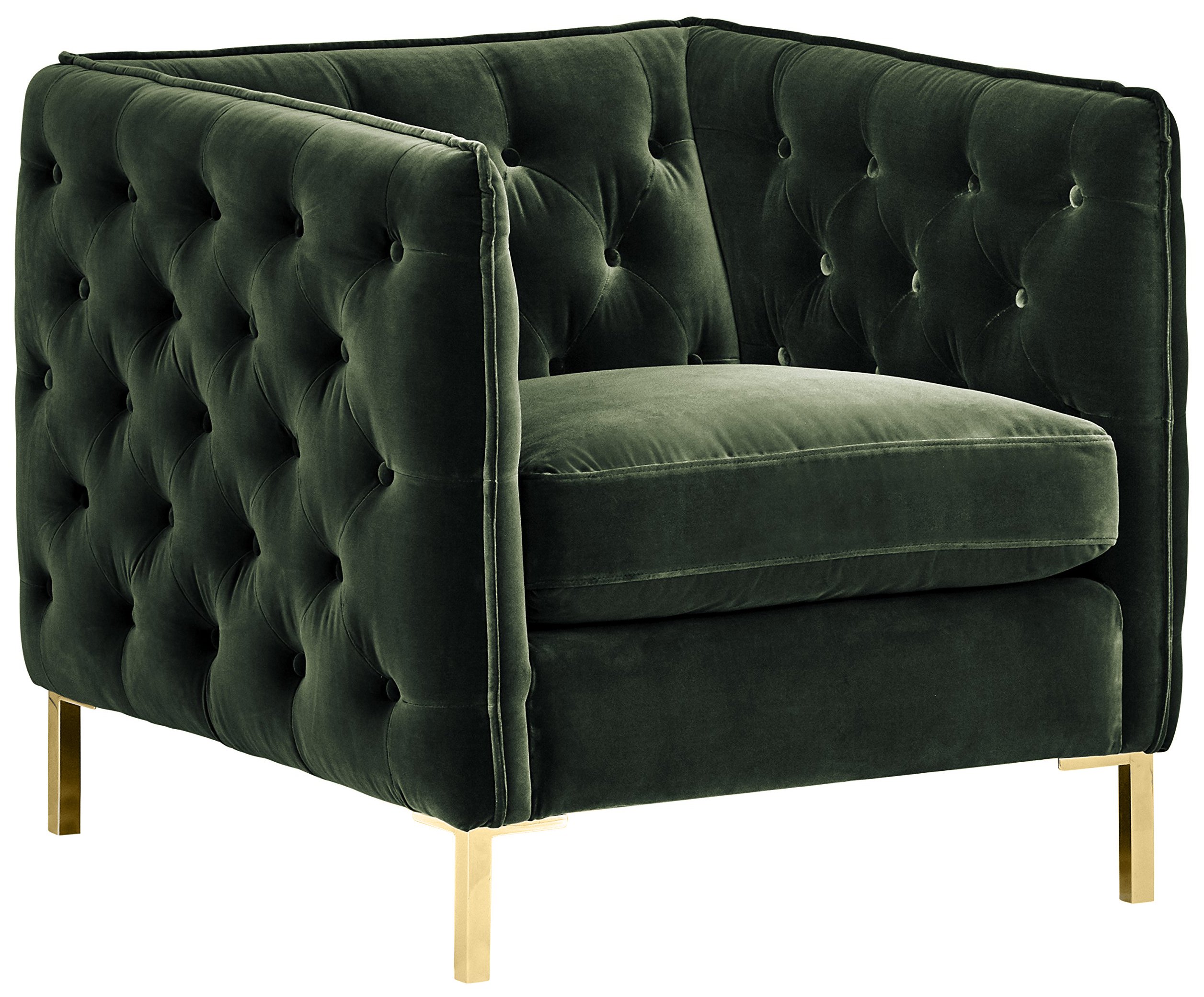 Amazon Brand – Rivet Eva Tufted Mid-Century Velvet Down-Filled Chair, 60.5"W, Hunter Green
