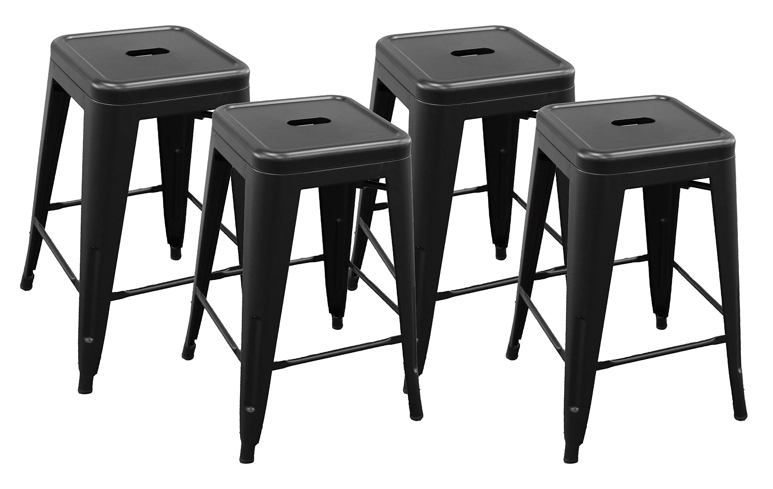Amazon Brand – Ravenna Home Decorah Stackable Metal Kitchen Counter Bar Stools, 24"H, Matte Black, Set of 4