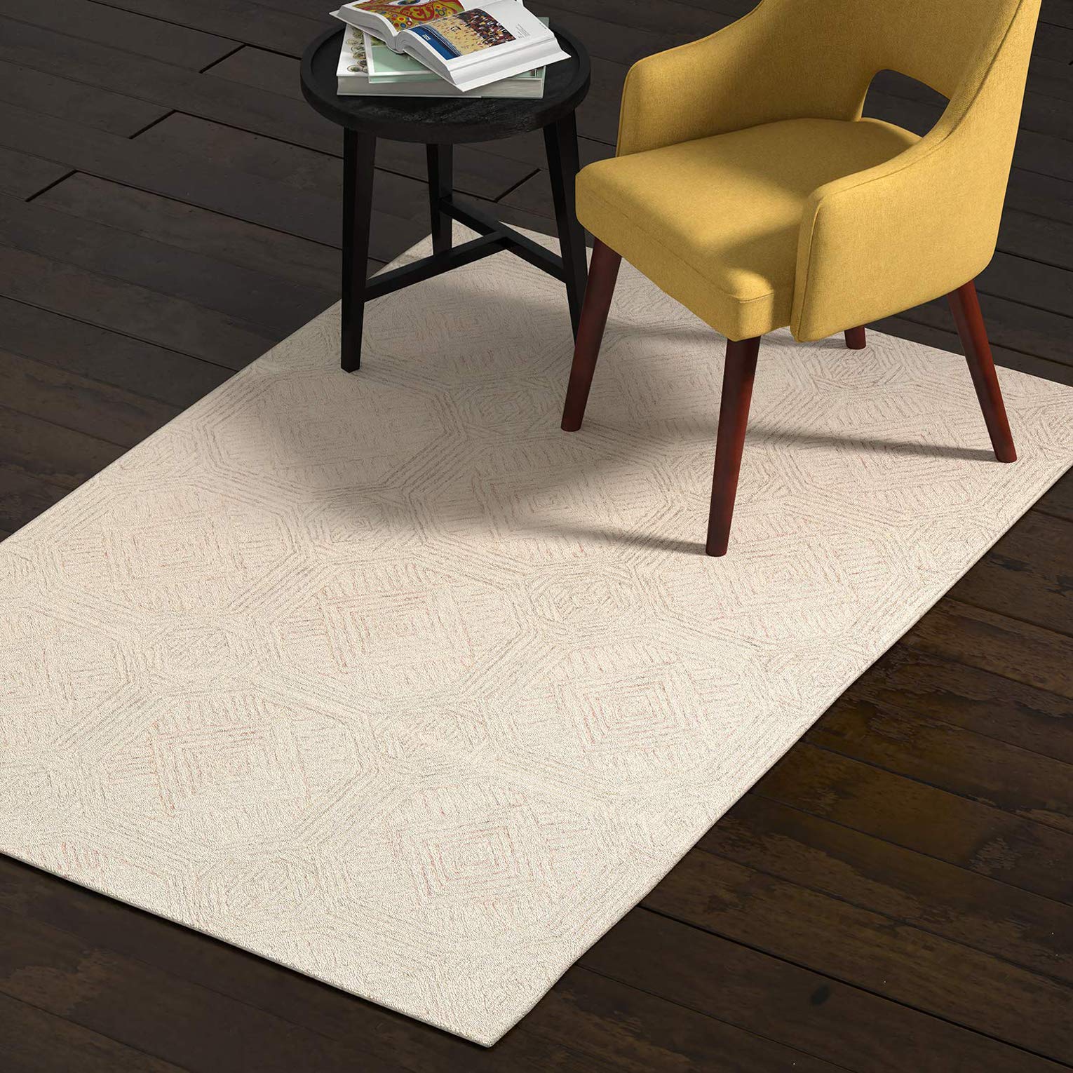 Amazon Brand – Rivet Geometric Wool Area Rug, 4 x 6 Foot, Grey, Ivory
