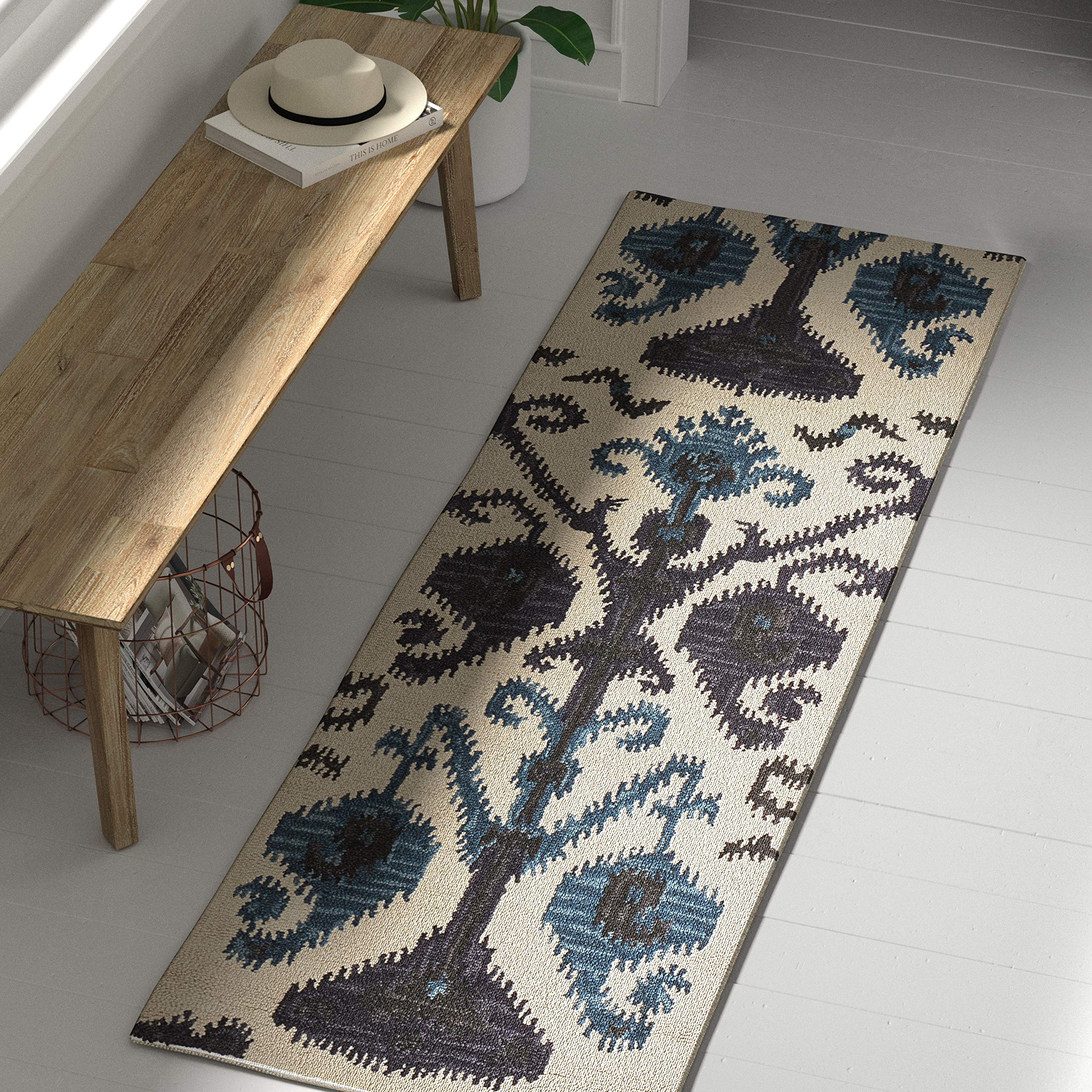 Amazon Brand – Stone & Beam Contemporary Ikat Inspired Wool Runner Rug, 2' 3" x 7' 6", Beige
