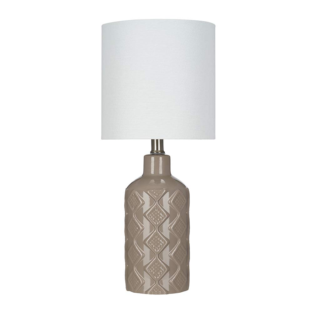 Amazon Brand – Ravenna Home Table Lamp with Diamond Pattern on Ceramic Base, Bulb Included, 18.25"H, Vintage Khaki