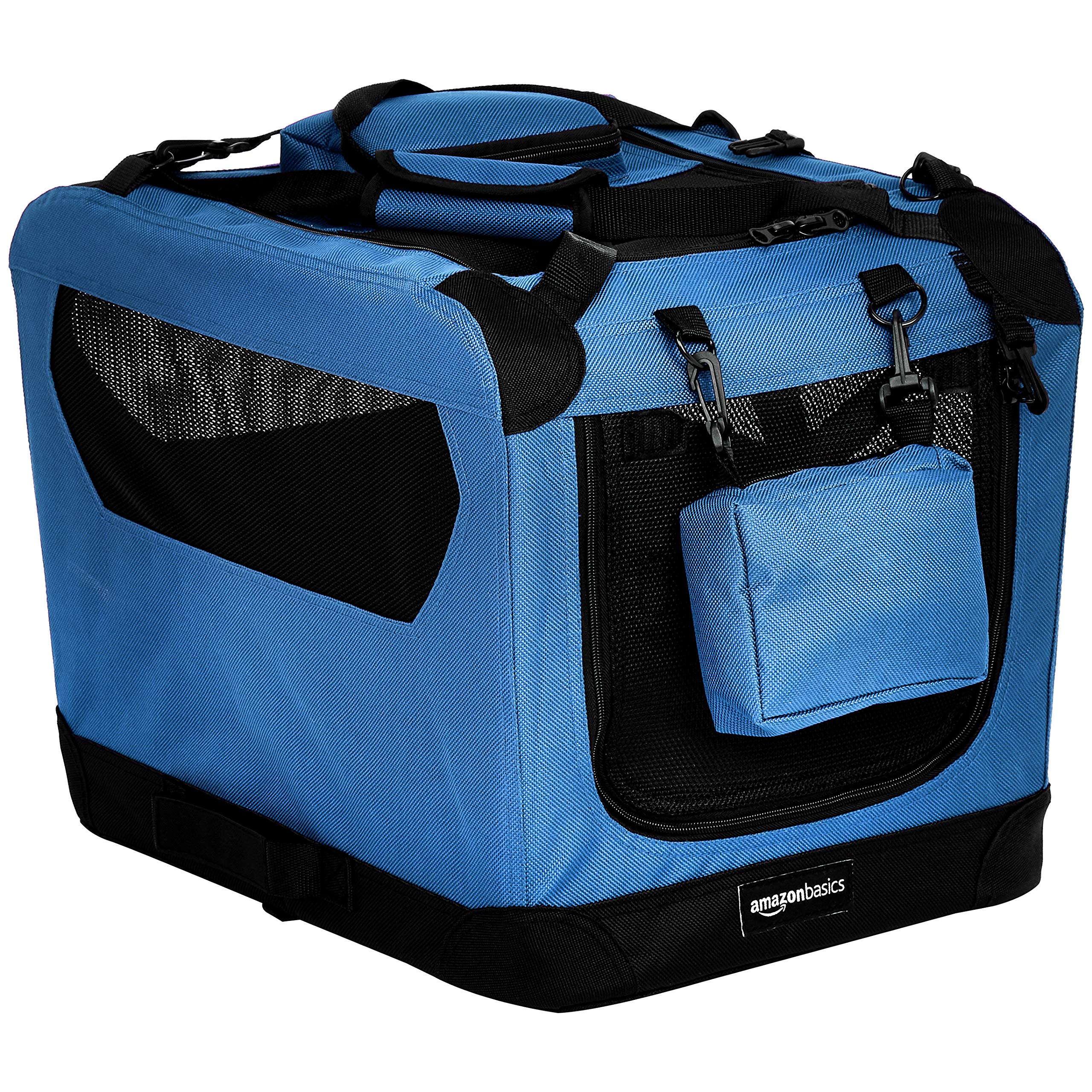 AmazonBasics Premium Folding Portable Soft Pet Dog Crate Carrier Kennel - 21 x 15 x 15 Inches, Blue