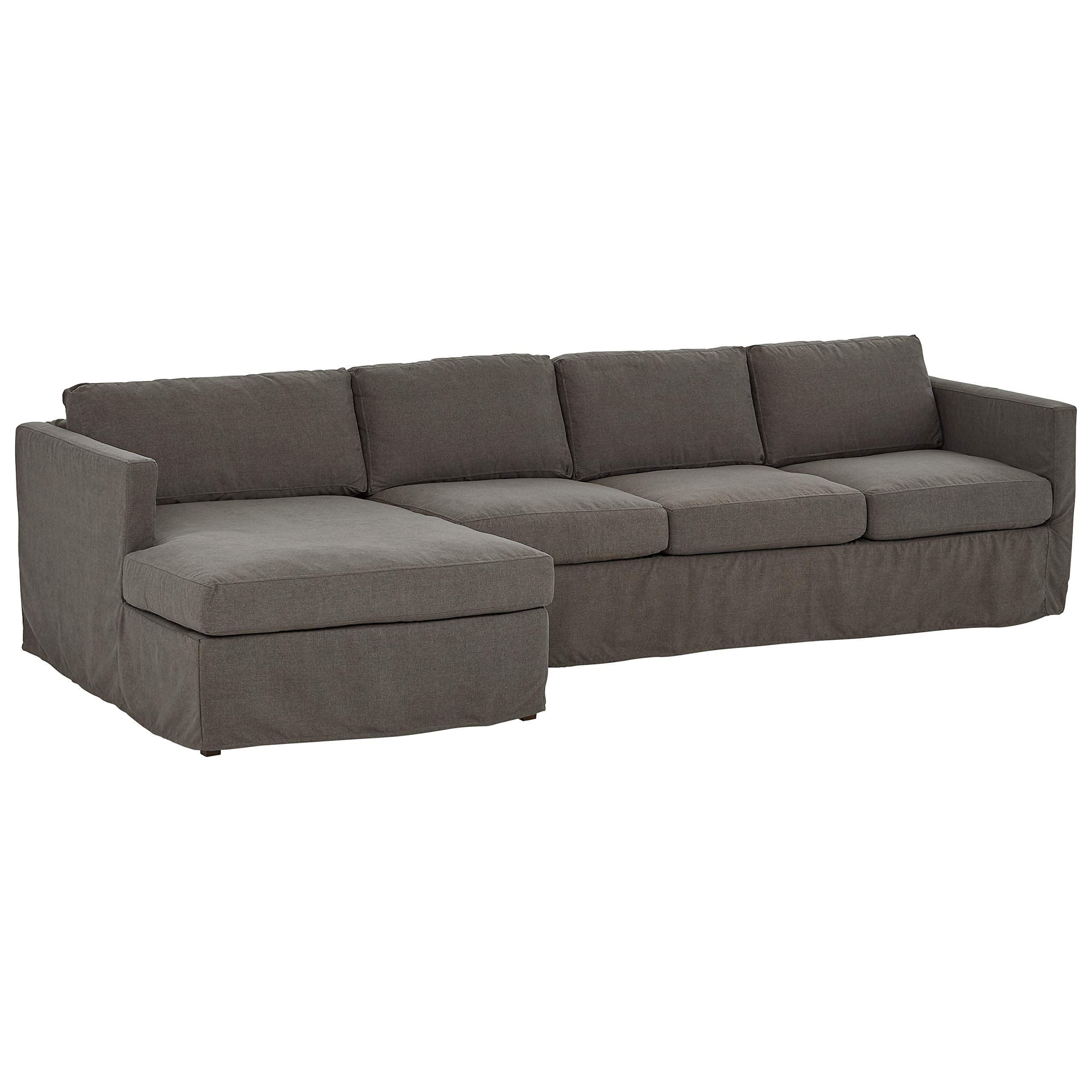 Amazon Brand – Stone & Beam Andover Slipcover Left-Facing Sofa-Chaise Sectional, 126"W, Stone Fabric