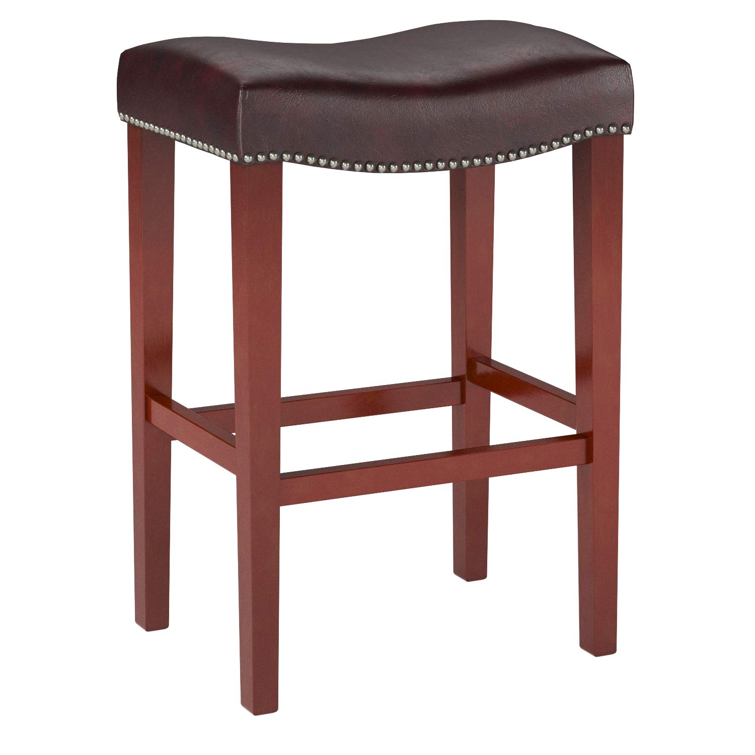 Amazon Brand – Ravenna Home Faraday Saddle Nailhead Bar Stool, 30.5"H, Brown Faux Leather