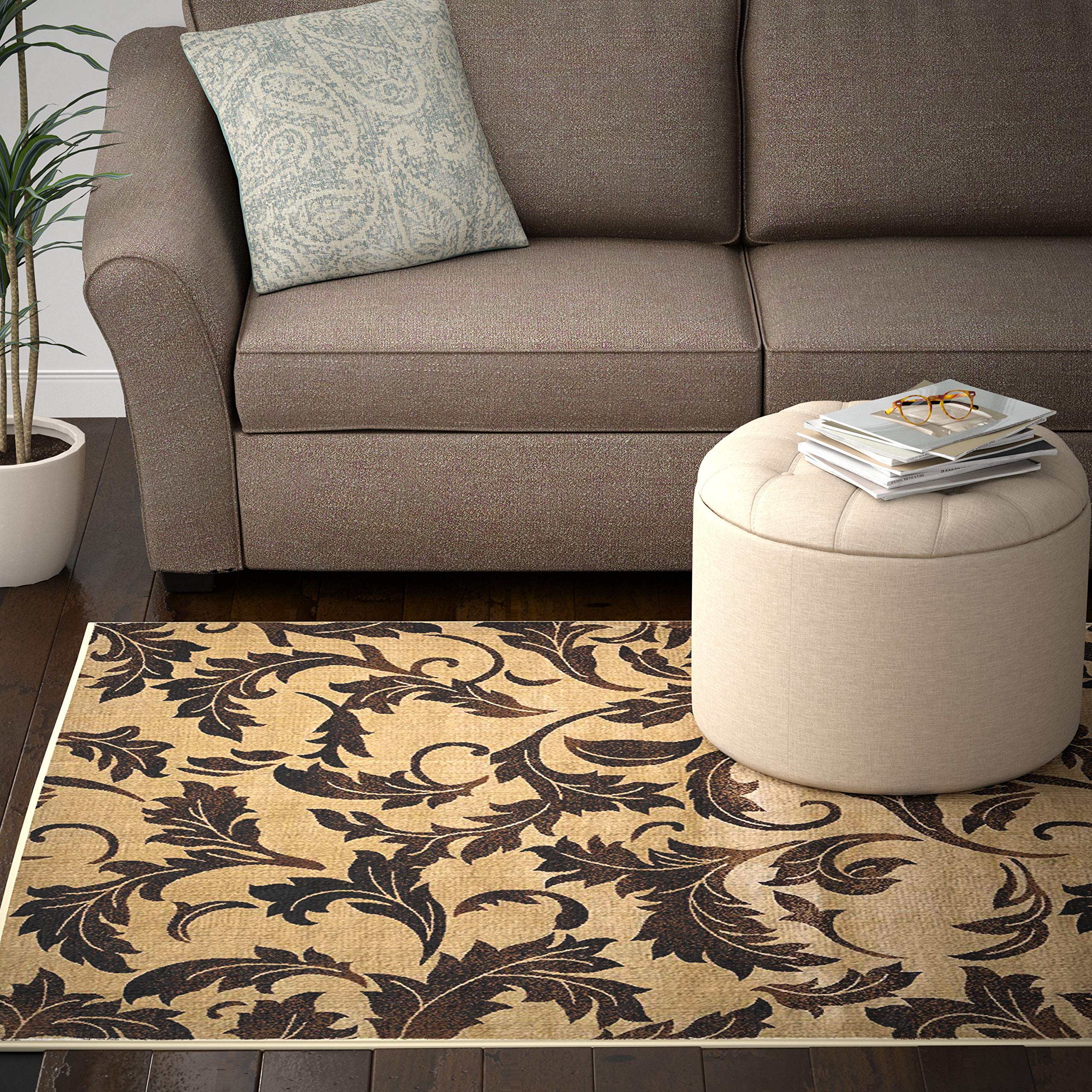 Ravenna Home Amore Rug, 5'W x 7'6"L, Stylized Leaf Design