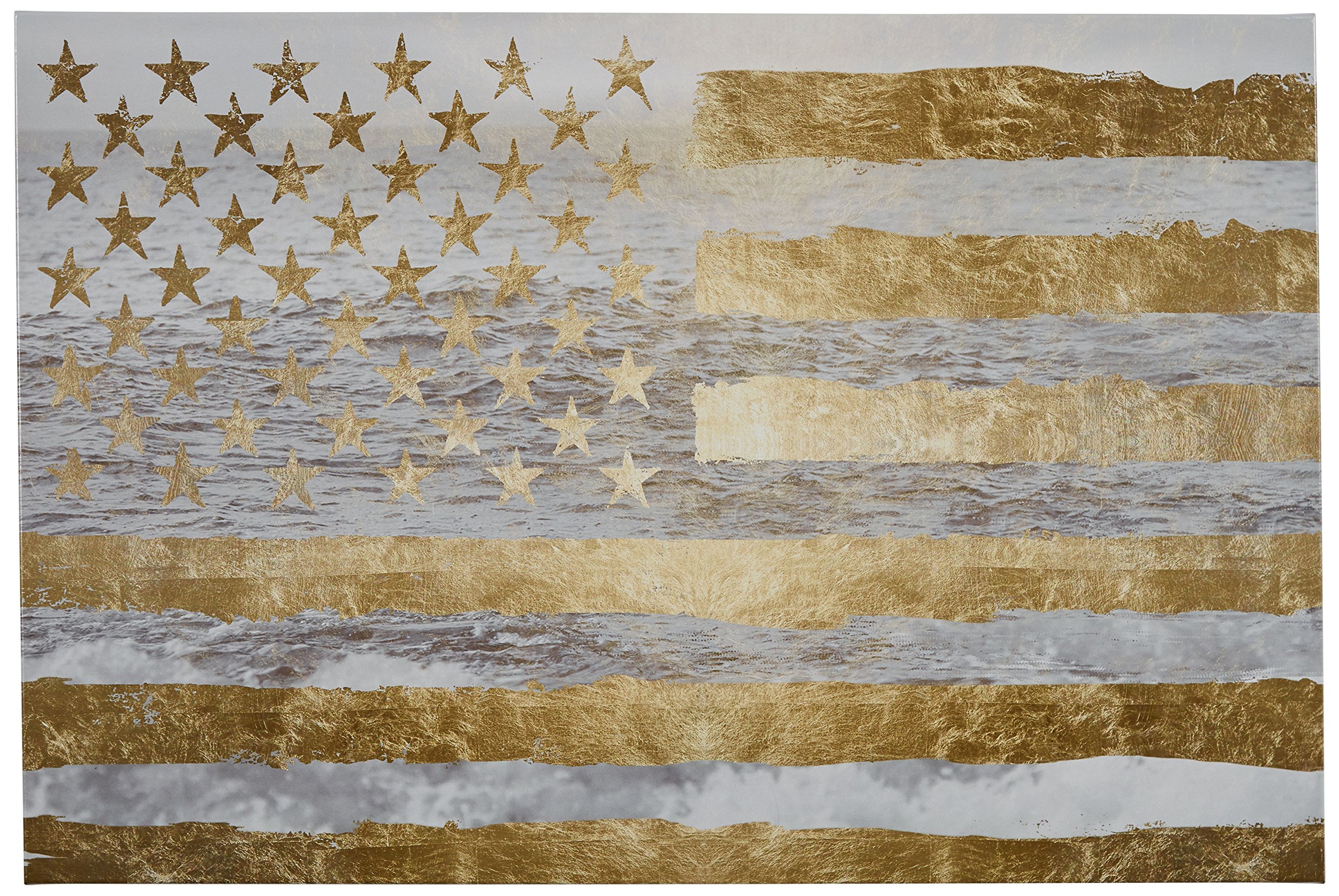 Amazon Brand – Rivet Gold American Flag by The Sea on Canvas Wall Art, 24" x 16"
