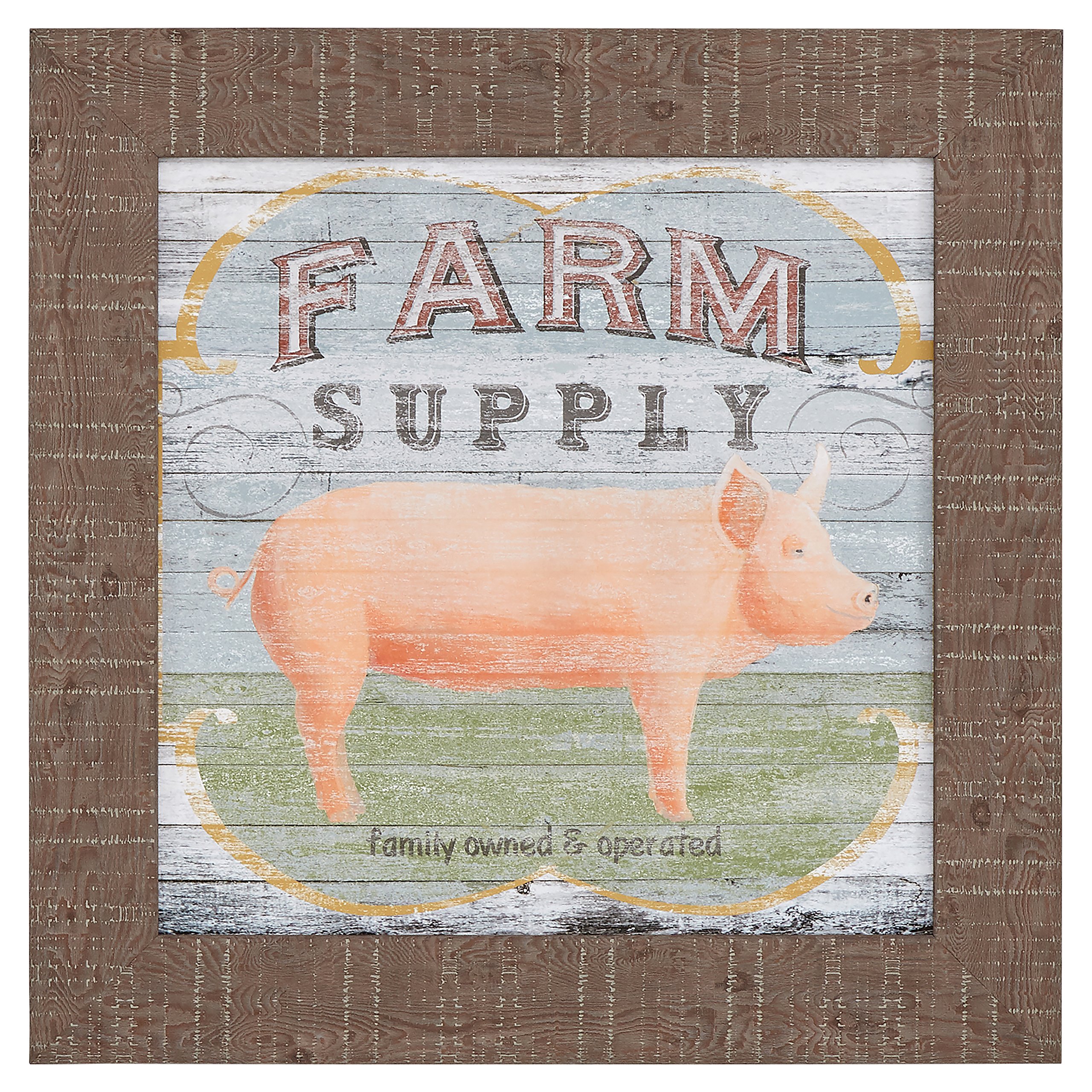 Amazon Brand – Stone & Beam Vintage Country Farm Supply Pig Print, Warm Grey Barnwood Frame, 21" x 21"