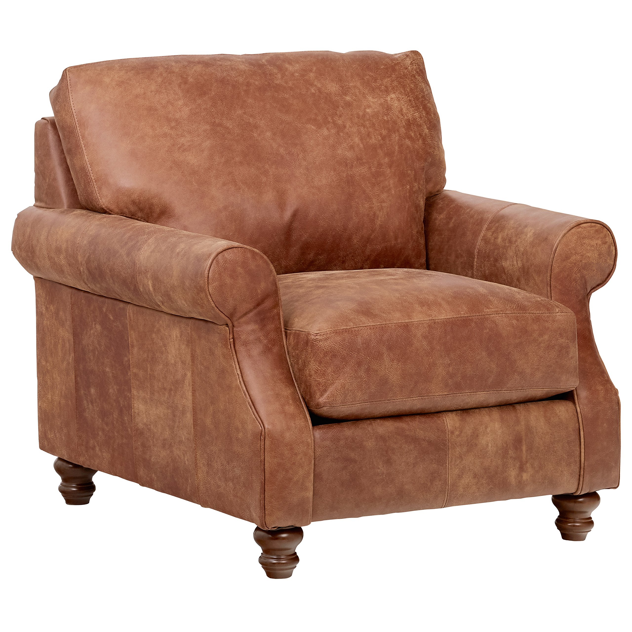 Amazon Brand – Stone & Beam Charles Classic Oversized Leather Accent Arm Chair, 39"W, Saddle Brown