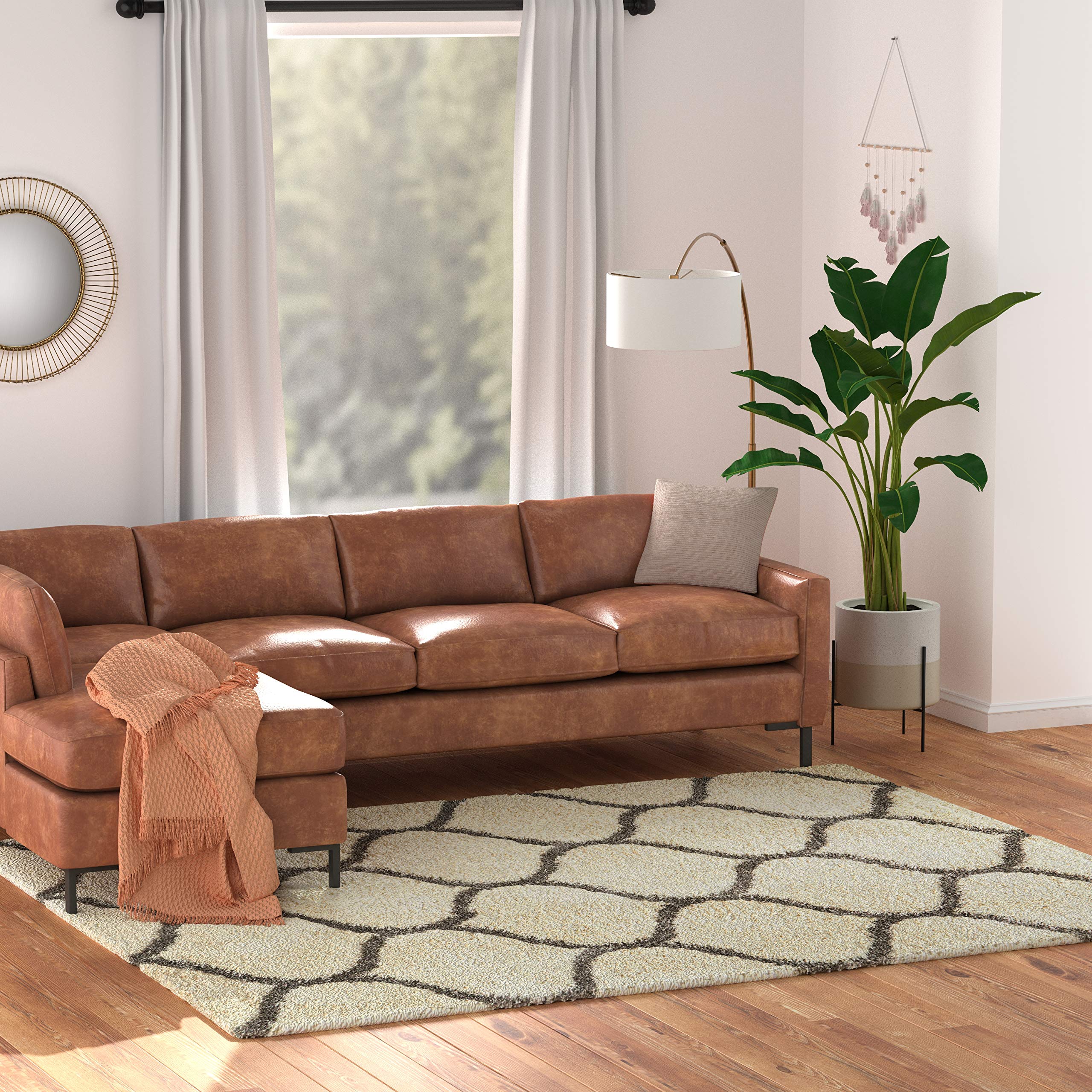 Amazon Basics Modern Plush Moroccan Trellis Shag Area Rug - 8x10 (7'10" x 9'10"), Ivory