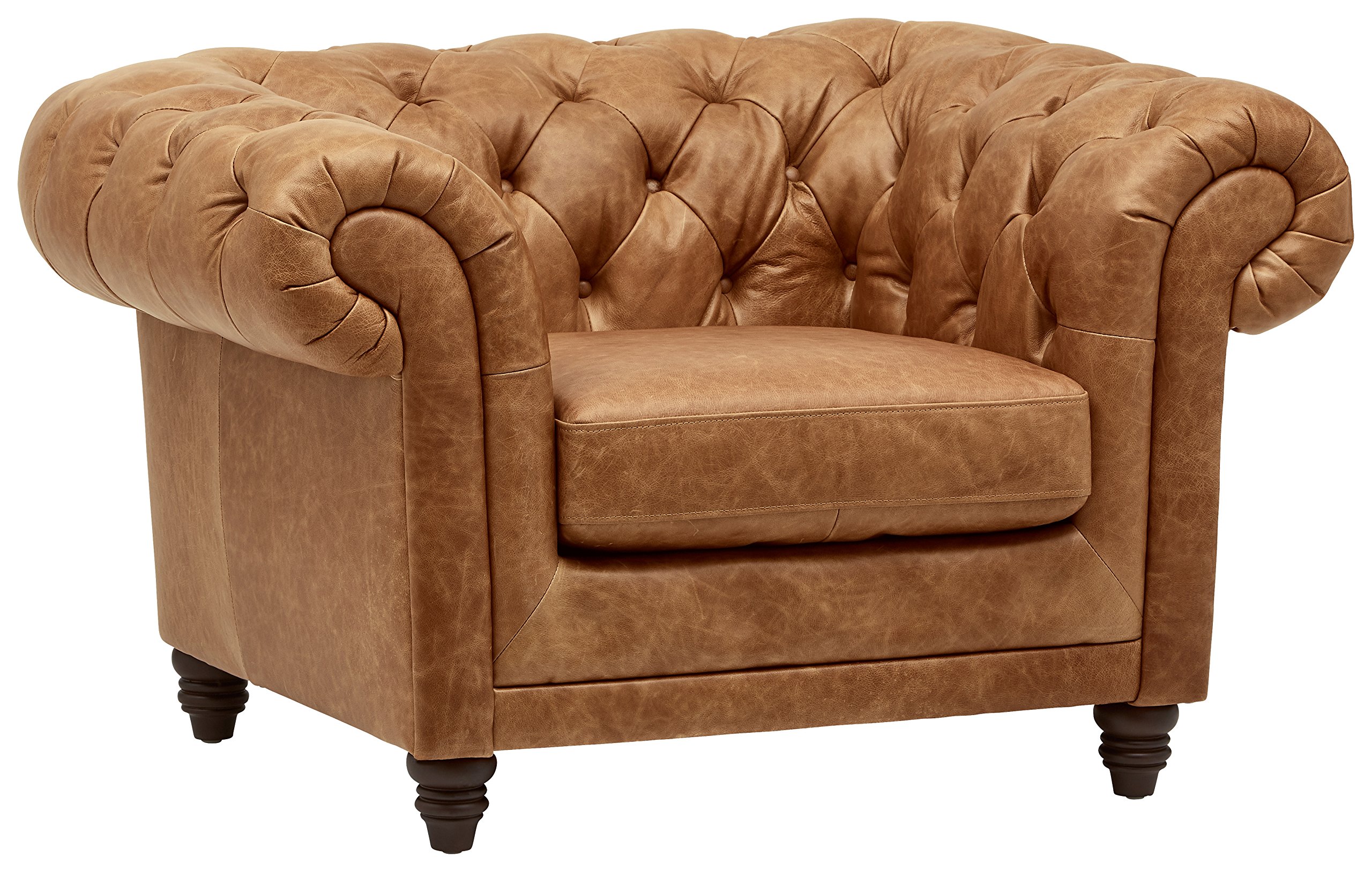 Amazon Brand – Stone & Beam Bradbury Chesterfield Tufted Leather Accent Chair, 50"W, Cognac