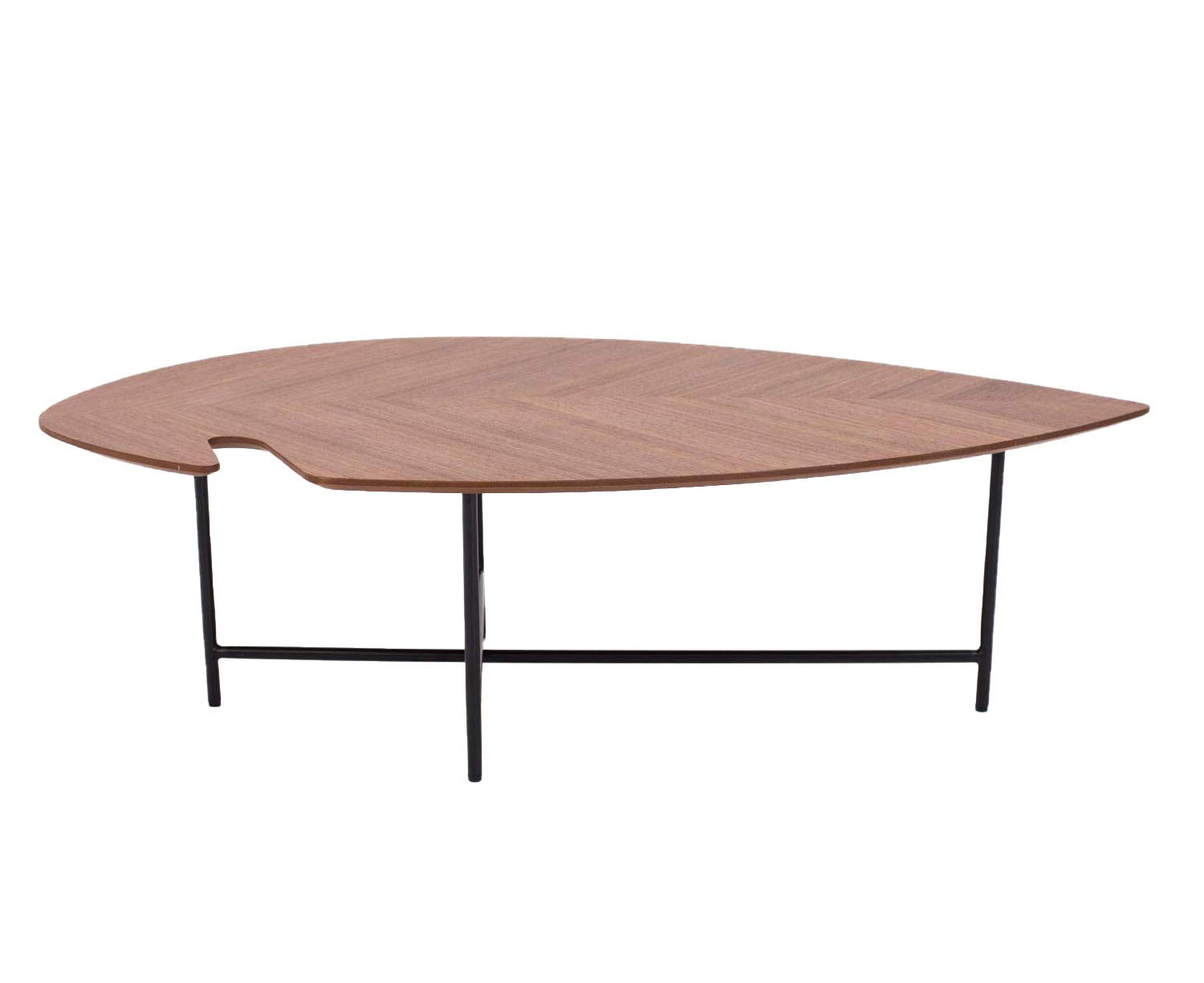 Amazon Brand - Rivet Leaf-Shaped Coffee Table, 120 x 60 x 36cm, MDF with Walnut Veneer/Black Metal Base
