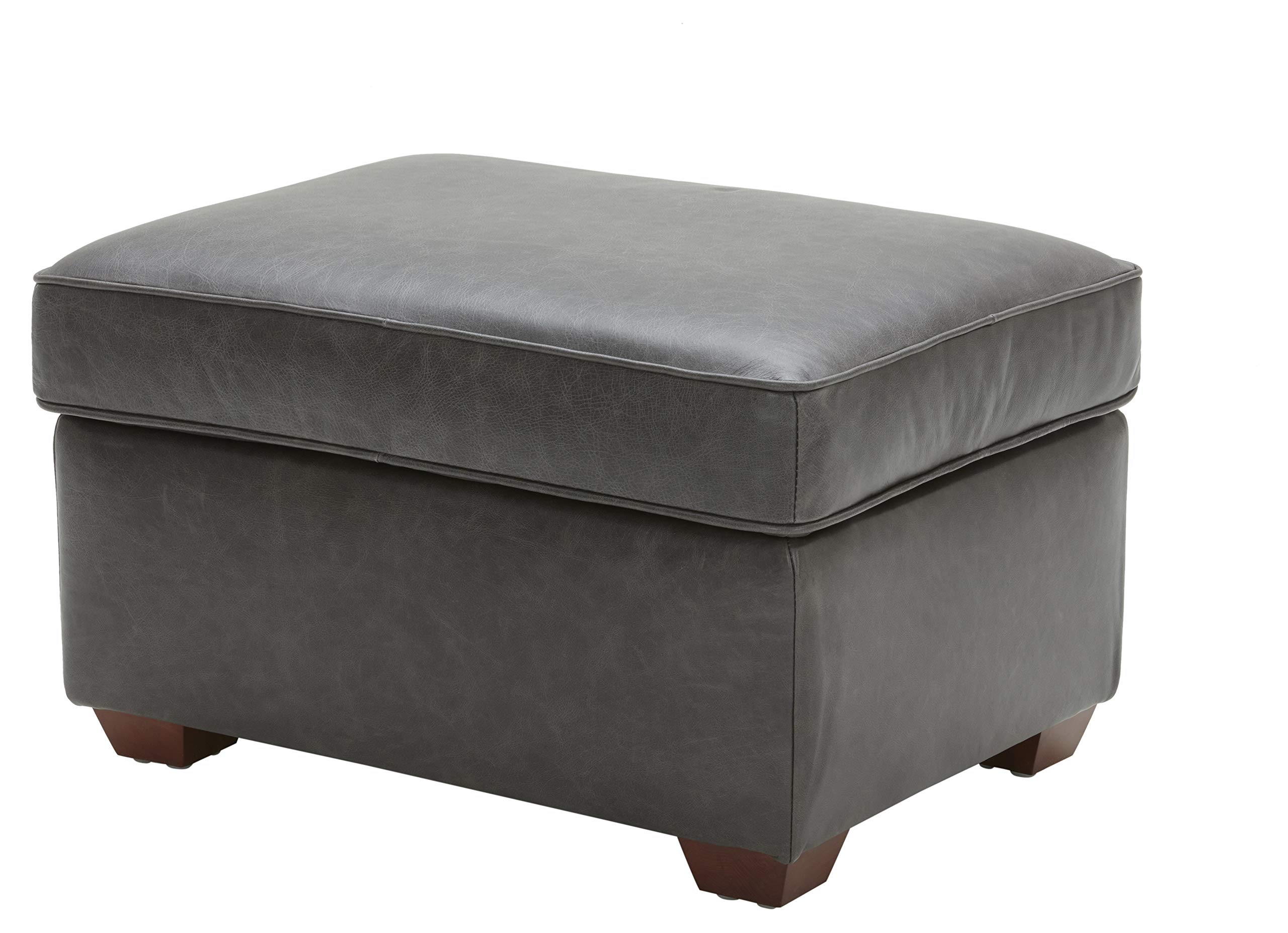 Amazon Brand – Rivet Andrews Contemporary Top-Grain Leather Ottoman, 30"W, Black