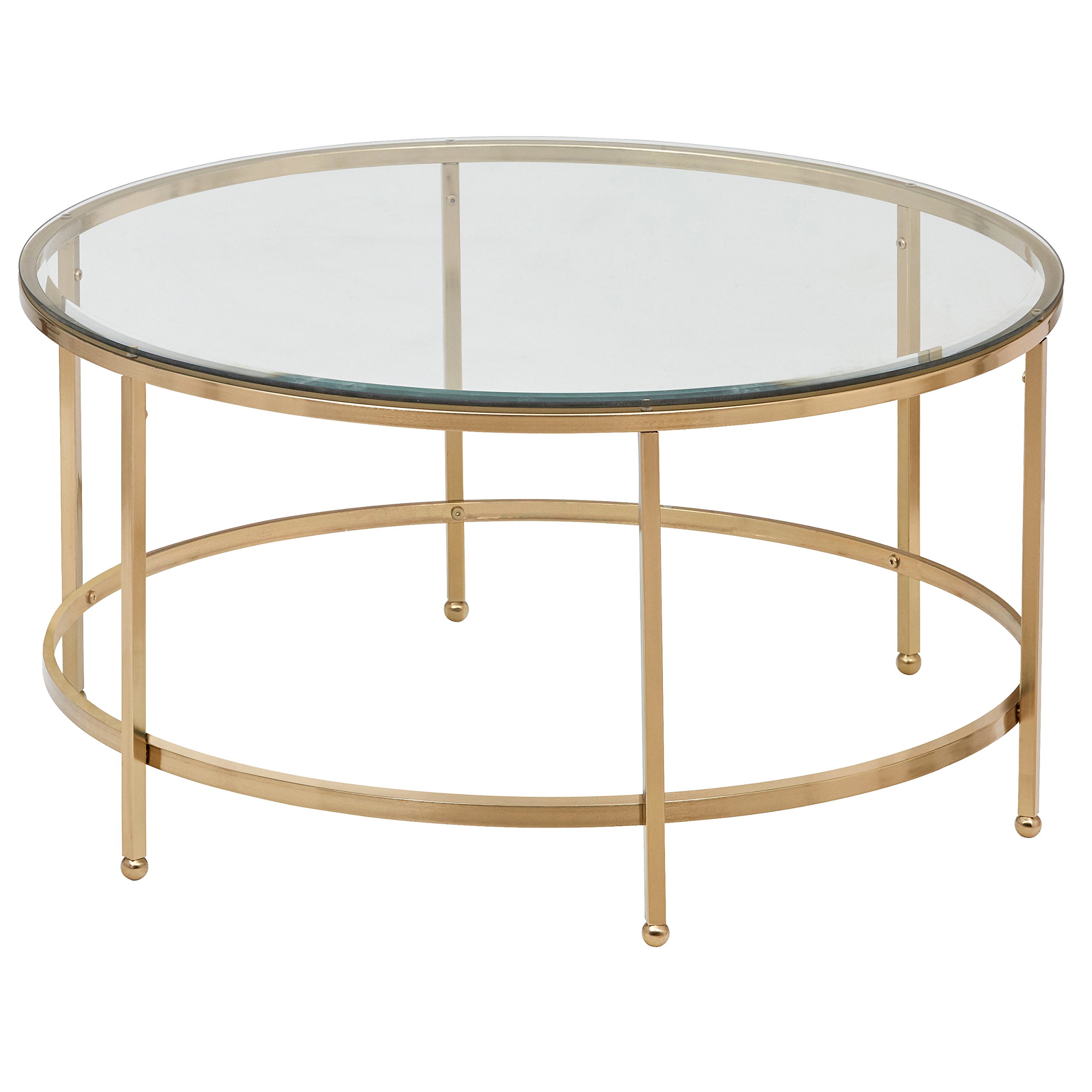 Amazon Brand – Rivet Modern Round Glass and Gold Coffee Table, 36"W, Gold Finish