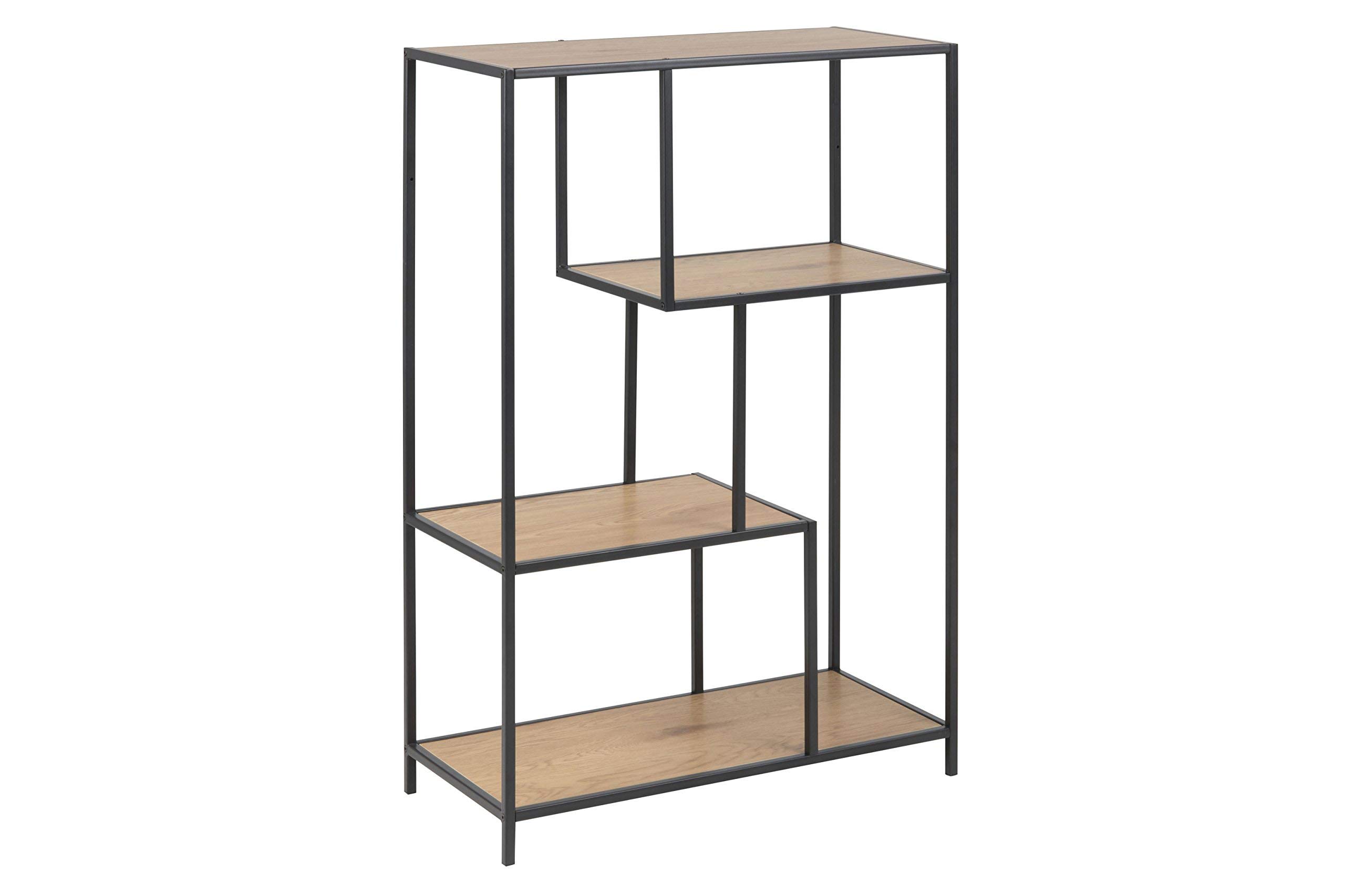 Amazon Brand - Movian Martin Geometric Bookcase/Shelving unit with 3-Shelves, 35 x 77 x 114 cm, Oak Effect/Black Metal Frame