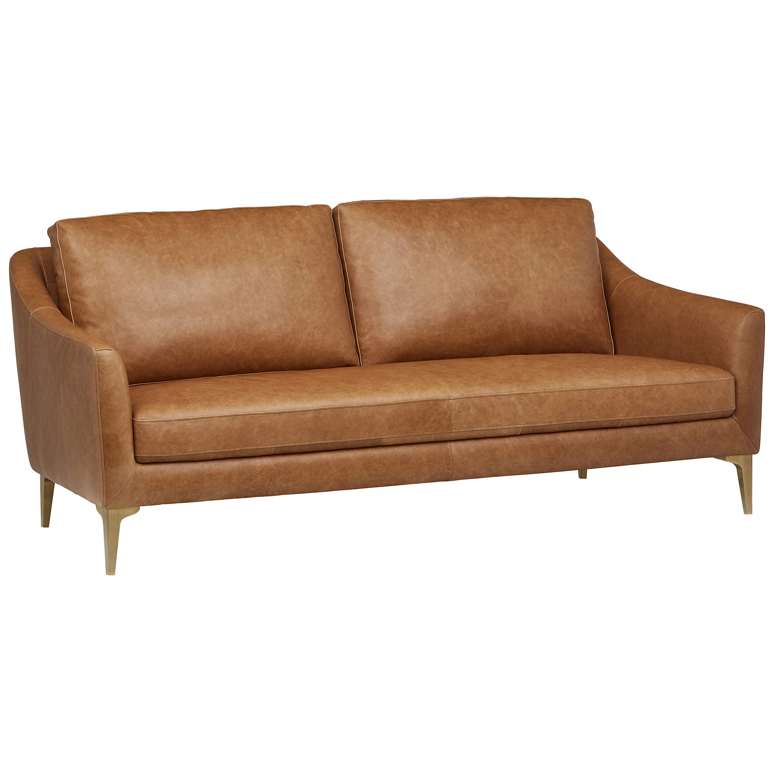 Amazon Brand – Rivet Alonzo Contemporary Leather Sofa Couch, 80"W, Cognac