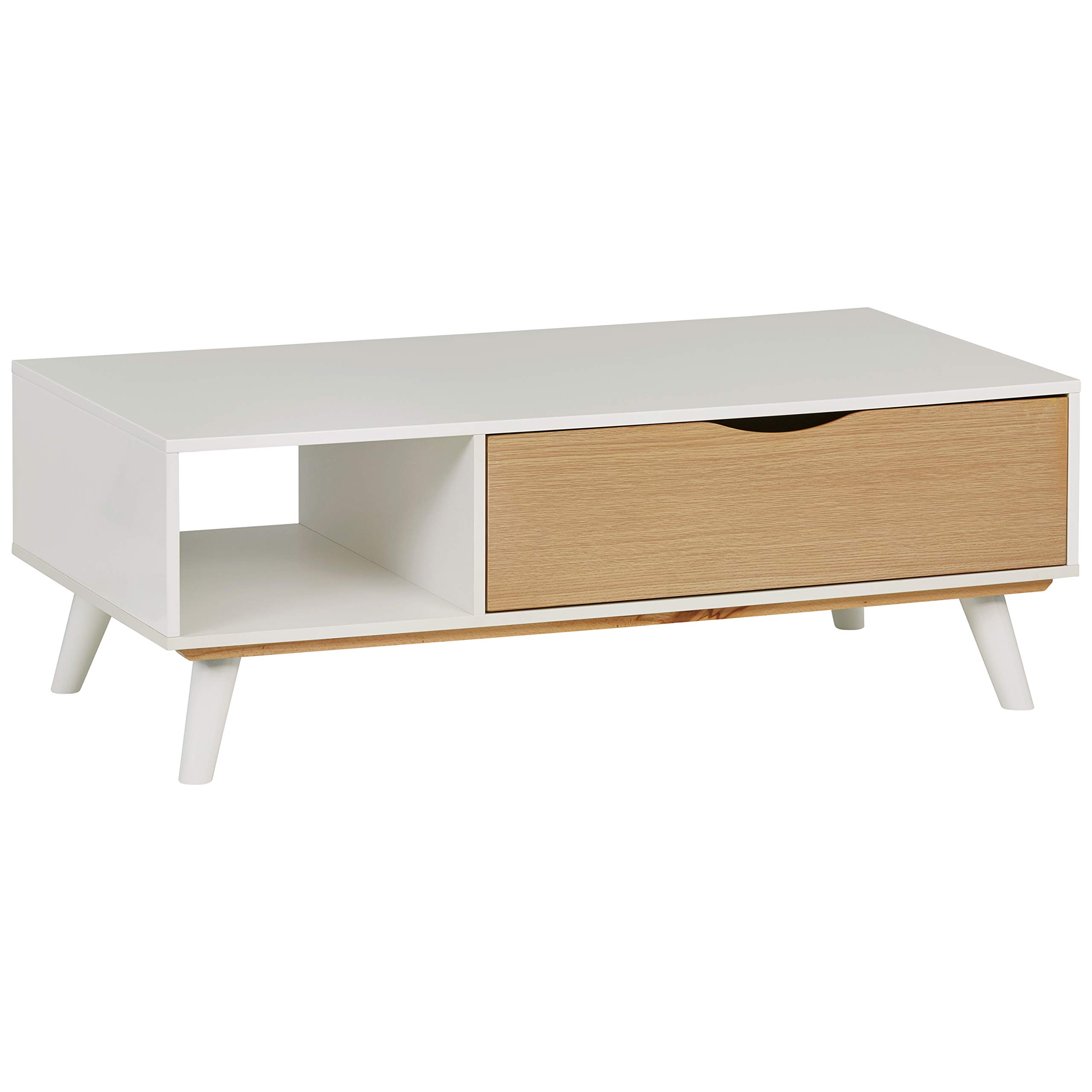 Amazon Brand – Rivet Campbell Mid-Century Coffee Table with Tapered Legs, 47"W, Pale Wood and White
