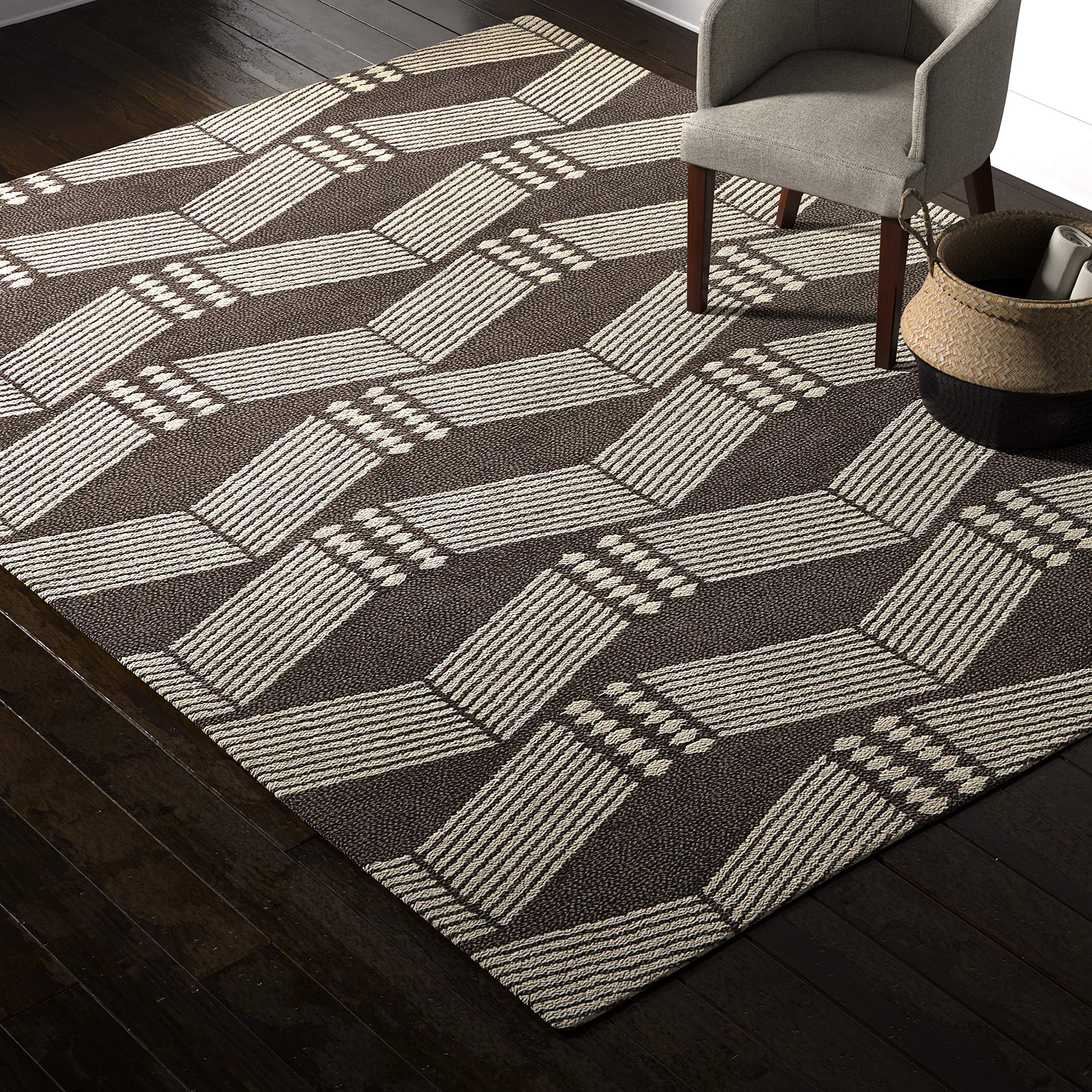 Rivet Handcrafted Wool-and-Cotton Rug with Undulating Stripes, 8' x 10', Cream and Taupe