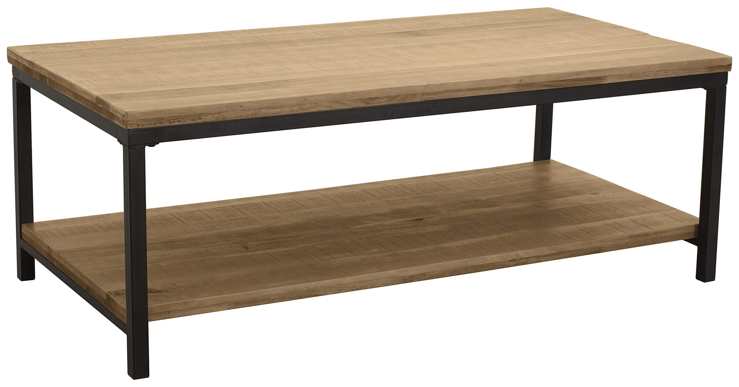Amazon Brand – Ravenna Home Justin Industrial Shelf Storage Coffee Table, 43.3"W, Pine Veneer and Black Metal