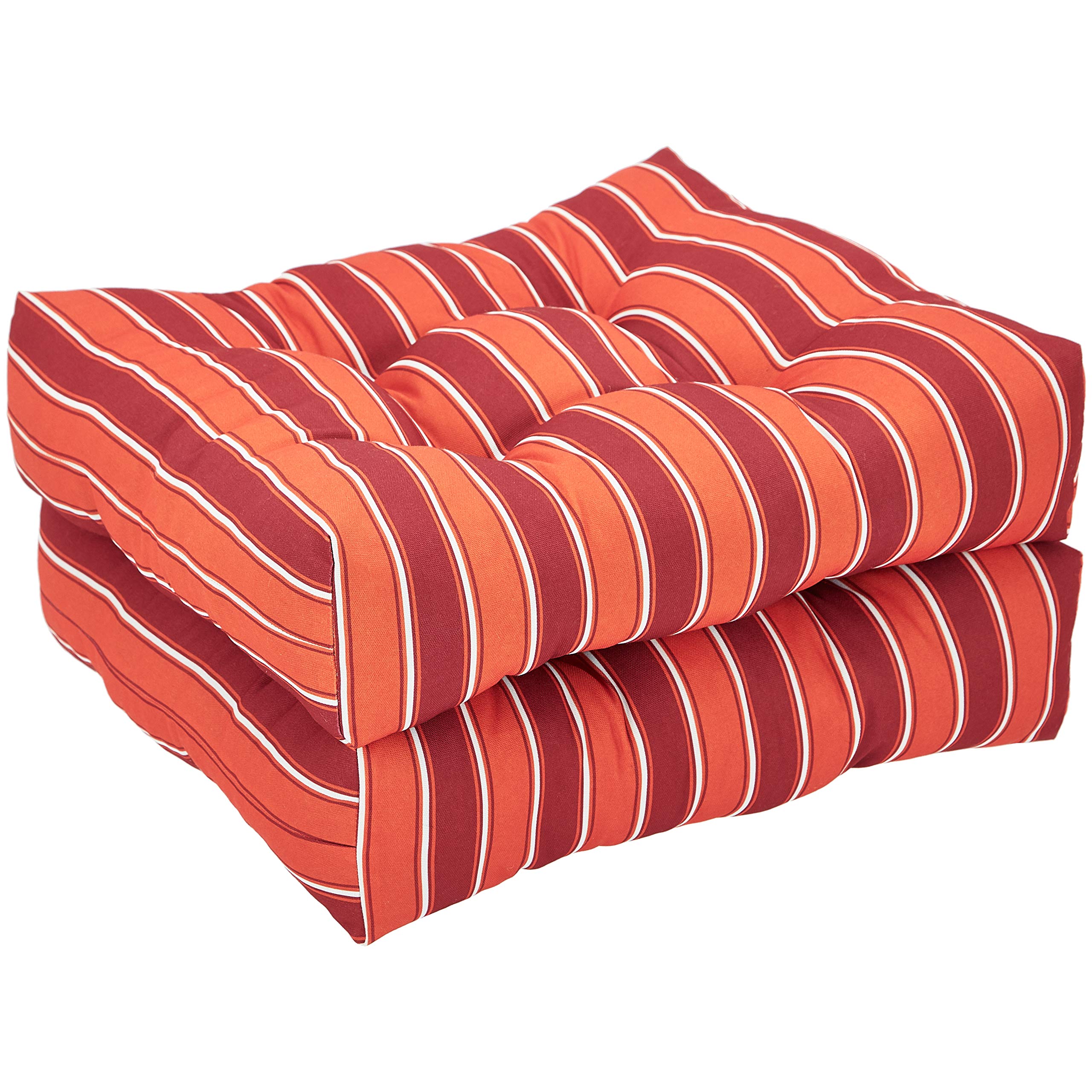 Amazon Basics Tufted Outdoor Seat Patio Cushion - Pack of 2, 19 x 19 x 5 Inches, Red Stripe