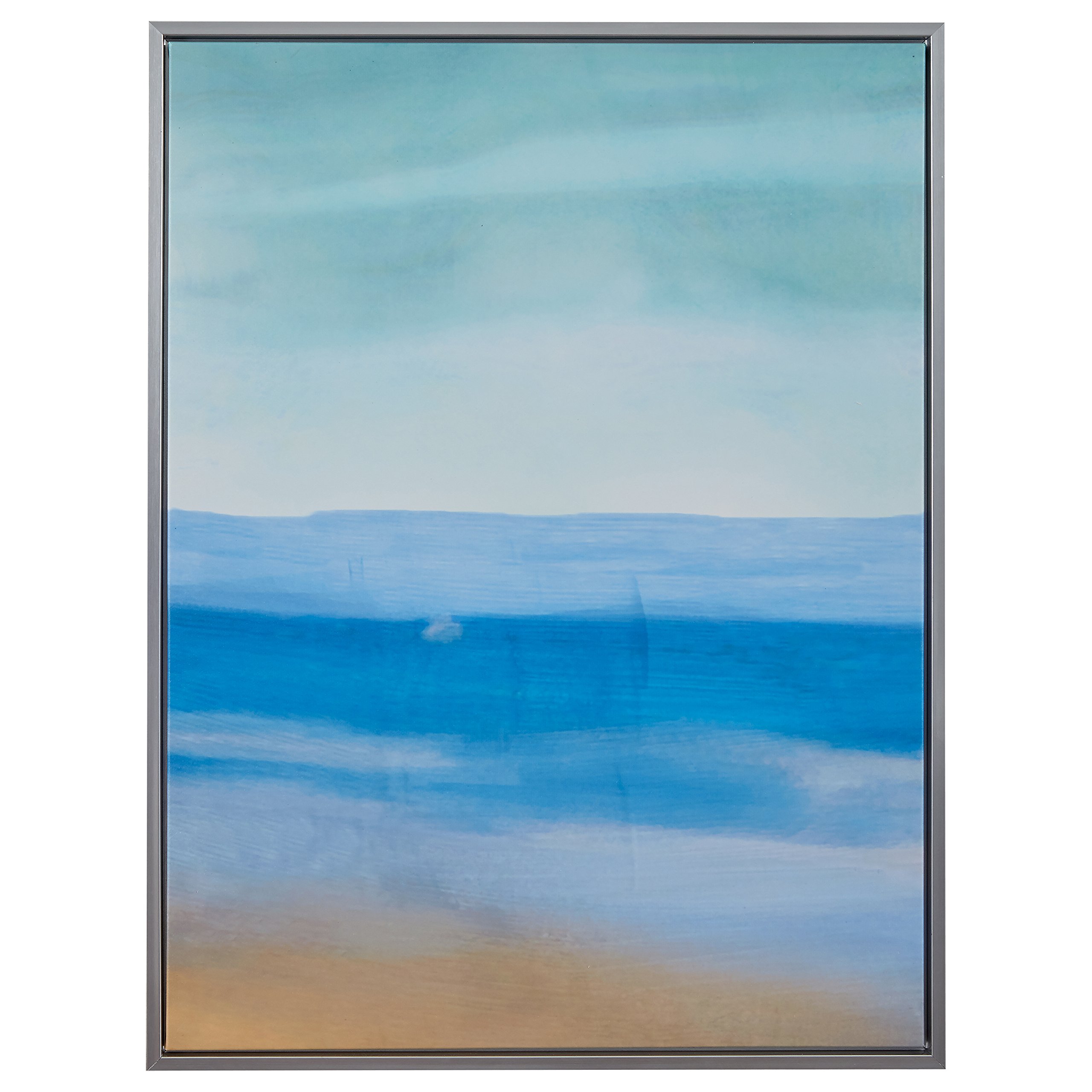 Amazon Brand – Rivet Abstract Green and Blue Sea Breeze Canvas Wall Art in Silver Frame, 31.75" x 41.75"