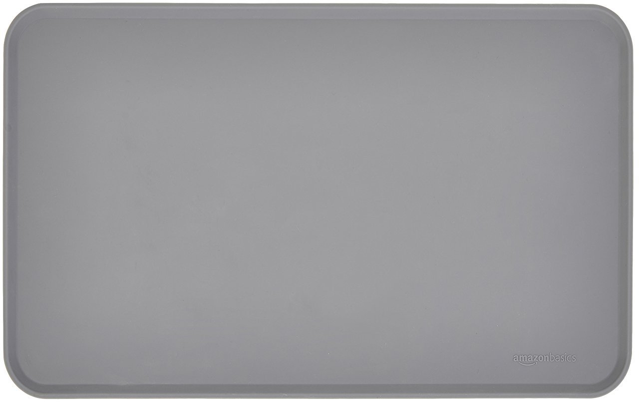 AmazonBasics Waterproof Anti-Slip Silicone Pet Food and Water Bowl Mat - Pack of Two, 18.5 x 11.5 Inches, Grey