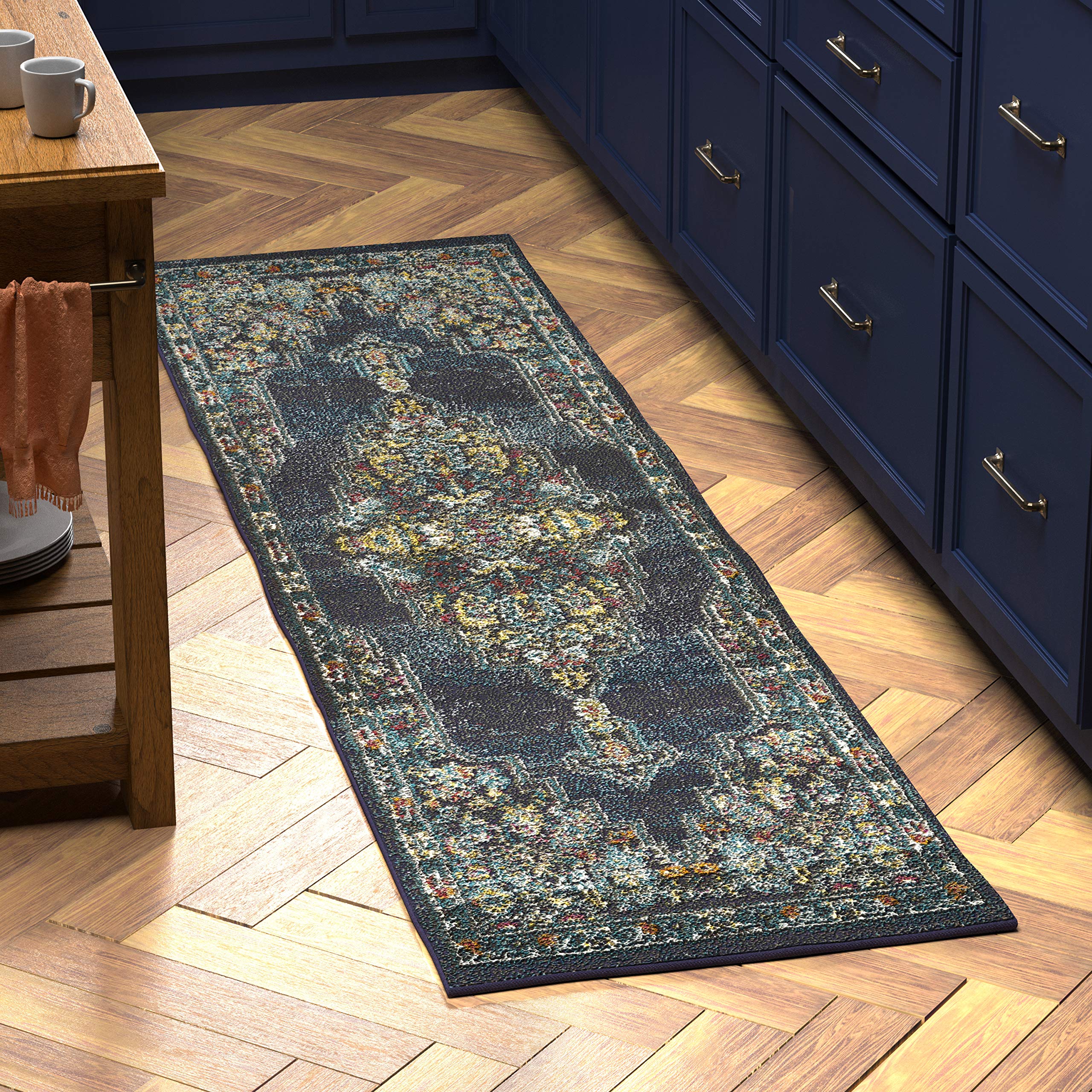 Amazon Brand – Stone & Beam Polypropylene Runner Rug, 2' 2" x 7' 6", Blue, Navy, Multicolor