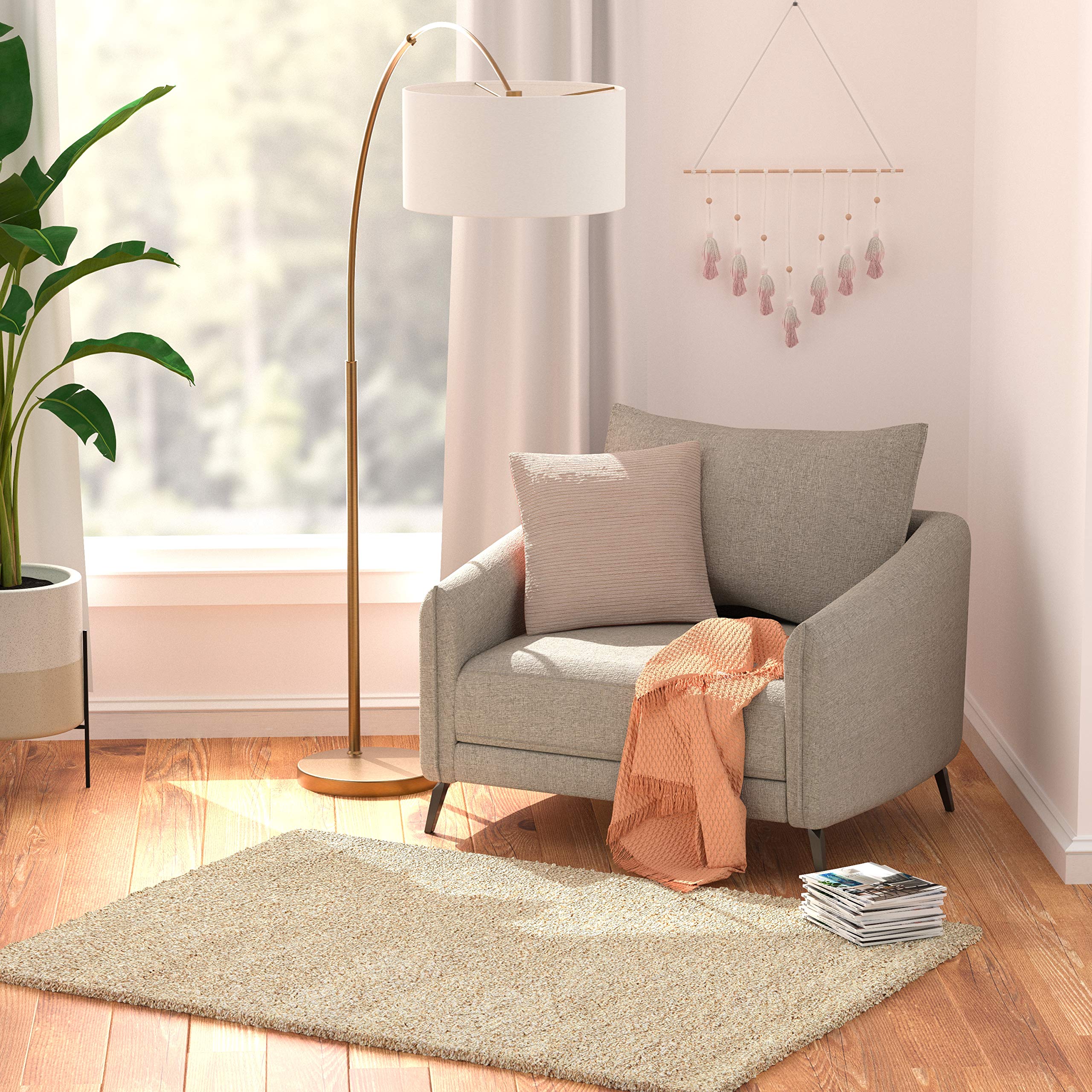 Amazon Basics Modern Plush Standard-Pile Shag Area Rug - 4x6 (3'11" x 5'3"), Beige