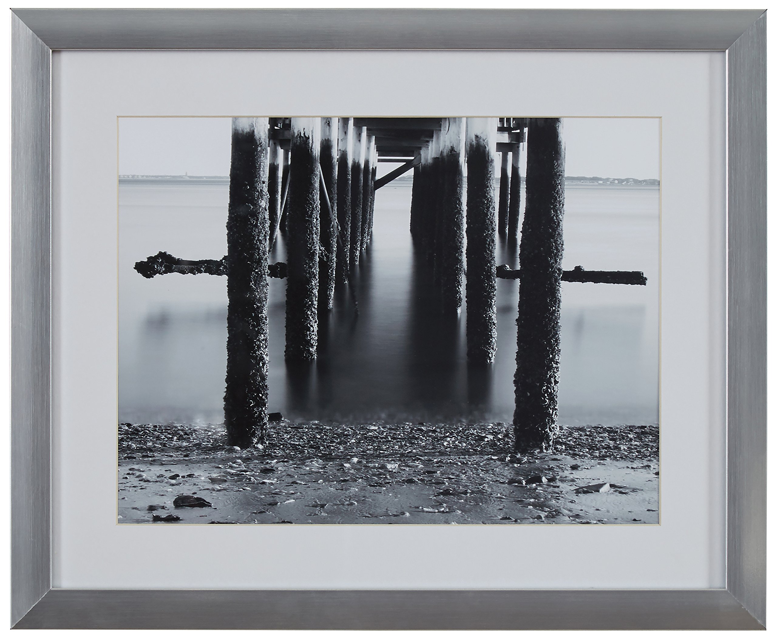 Amazon Brand – Rivet Under The Pier Black and White Photo Wall Art in Silver Frame, 15" x 13"