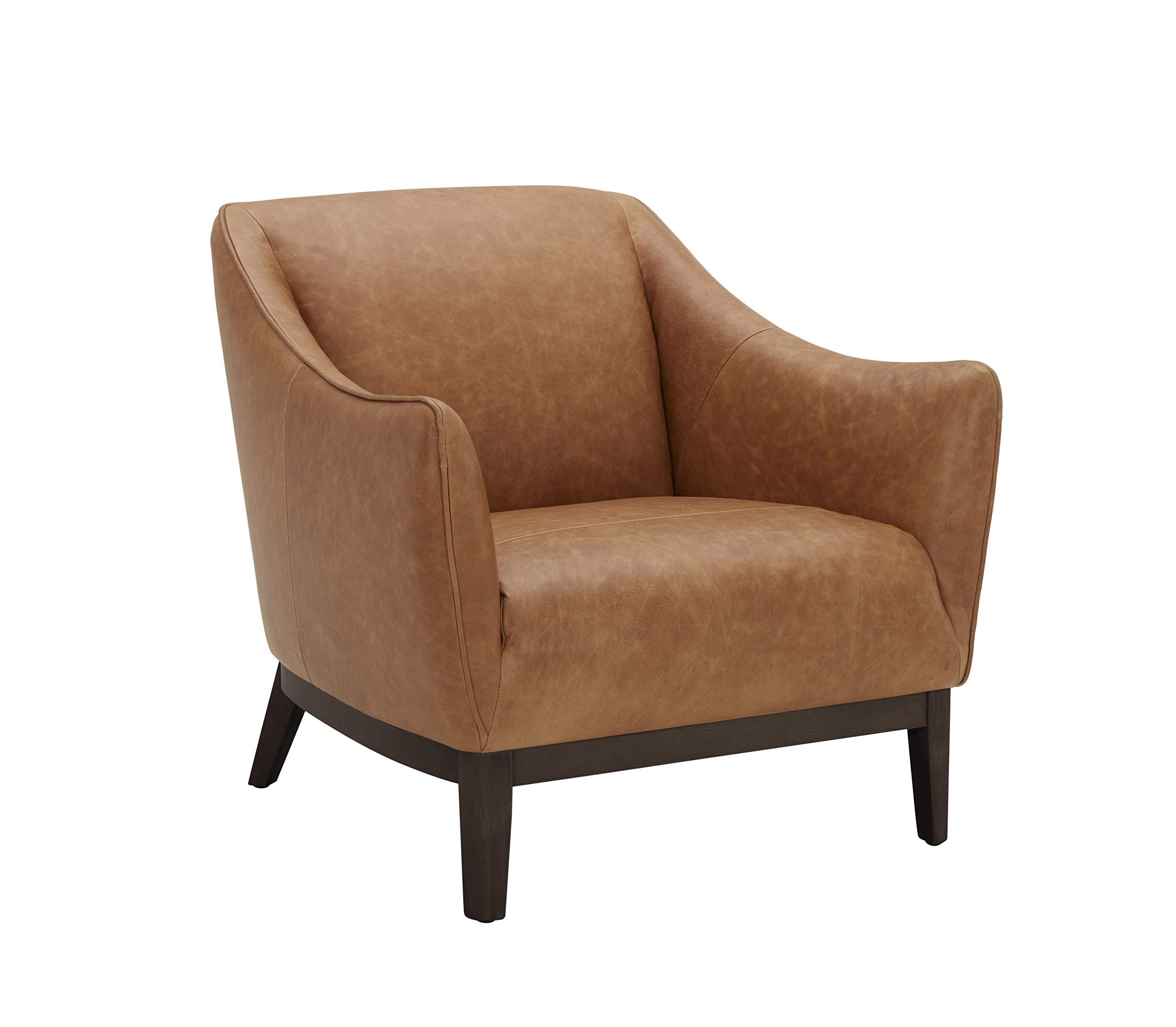 Amazon Brand – Rivet Bayard Contemporary Leather Living Room Chair with Curved Back and Armrests, 35.5"W, Cognac