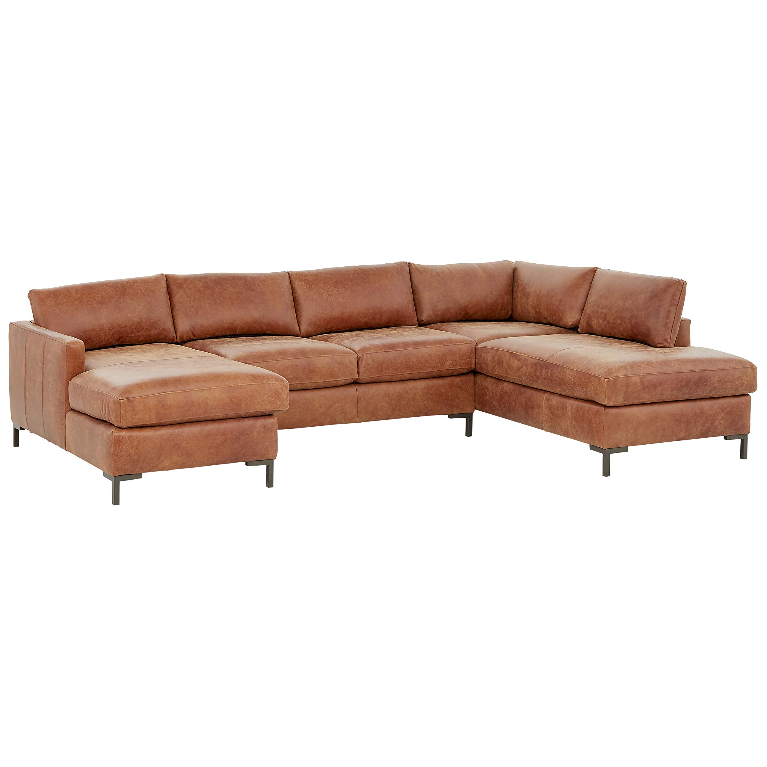 Amazon Brand – Rivet Edgewest Modern Right-Facing U-Shape Sectional, Leather, 117"W, Saddle